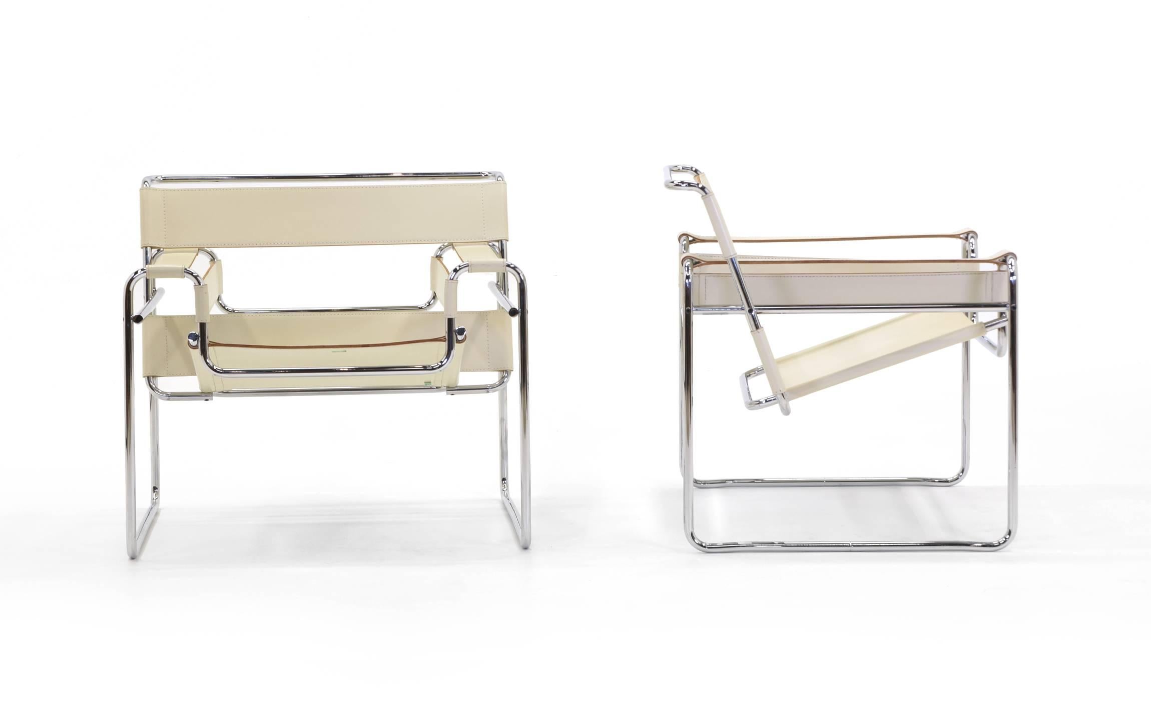 American Set of Four Marcel Breuer Wassily Chairs for Knoll, Ivory Leather