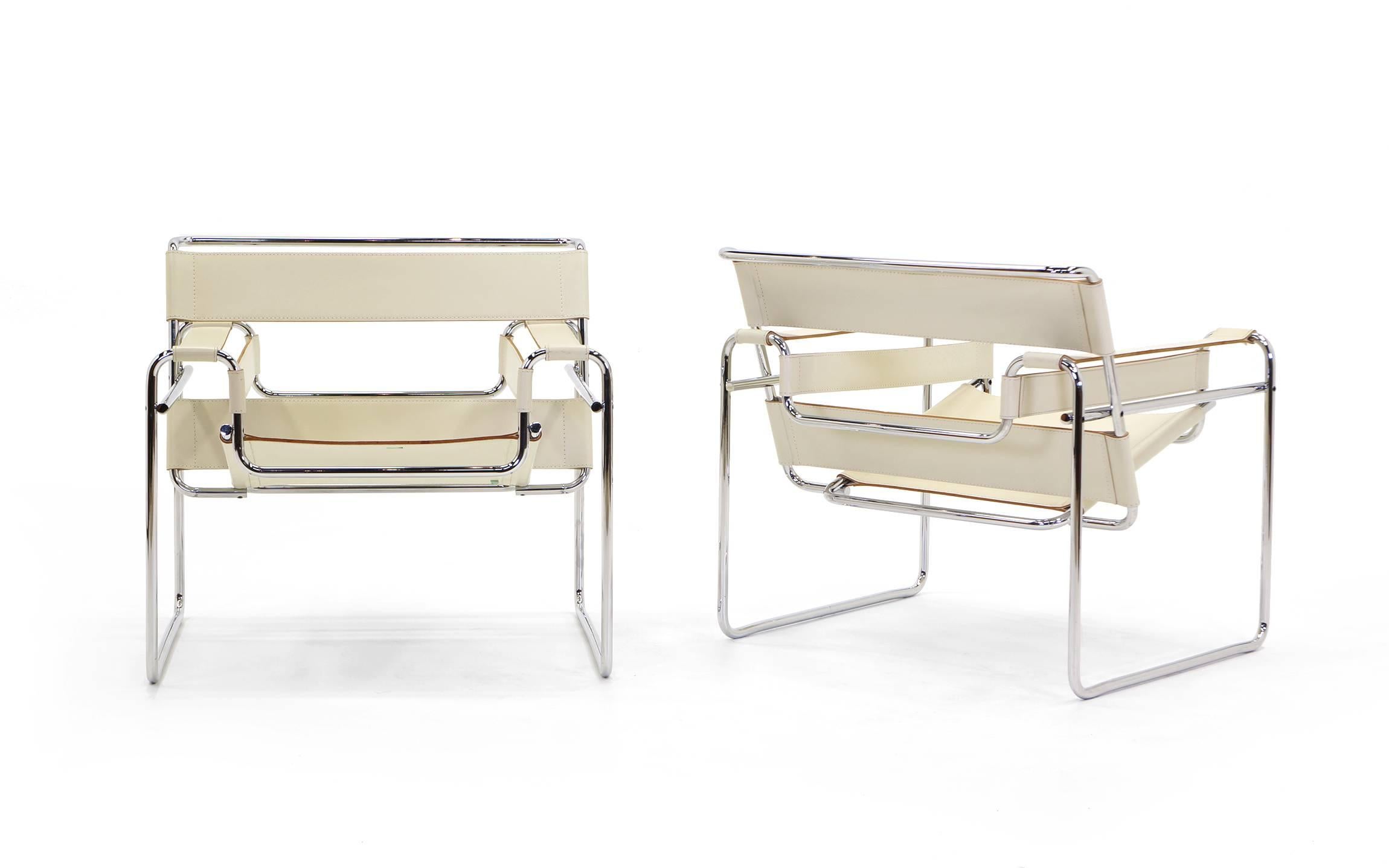 Set of Four Marcel Breuer Wassily Chairs for Knoll, Ivory Leather In Excellent Condition In Kansas City, MO