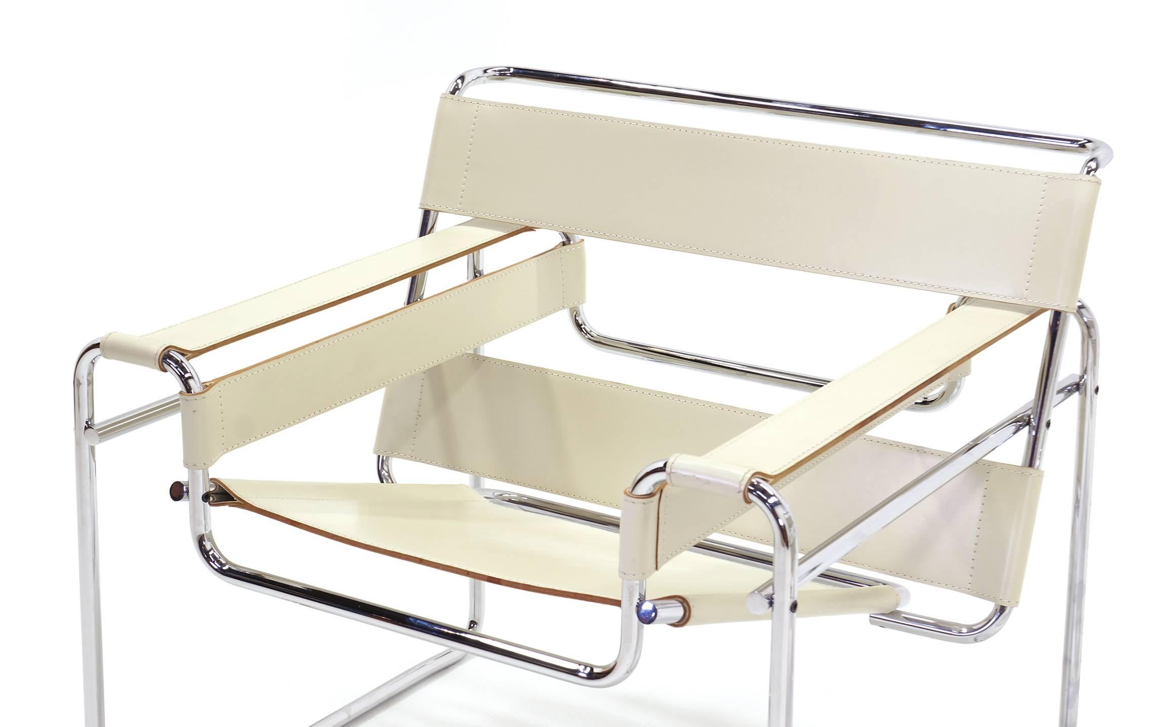 Contemporary Set of Four Marcel Breuer Wassily Chairs for Knoll, Ivory Leather