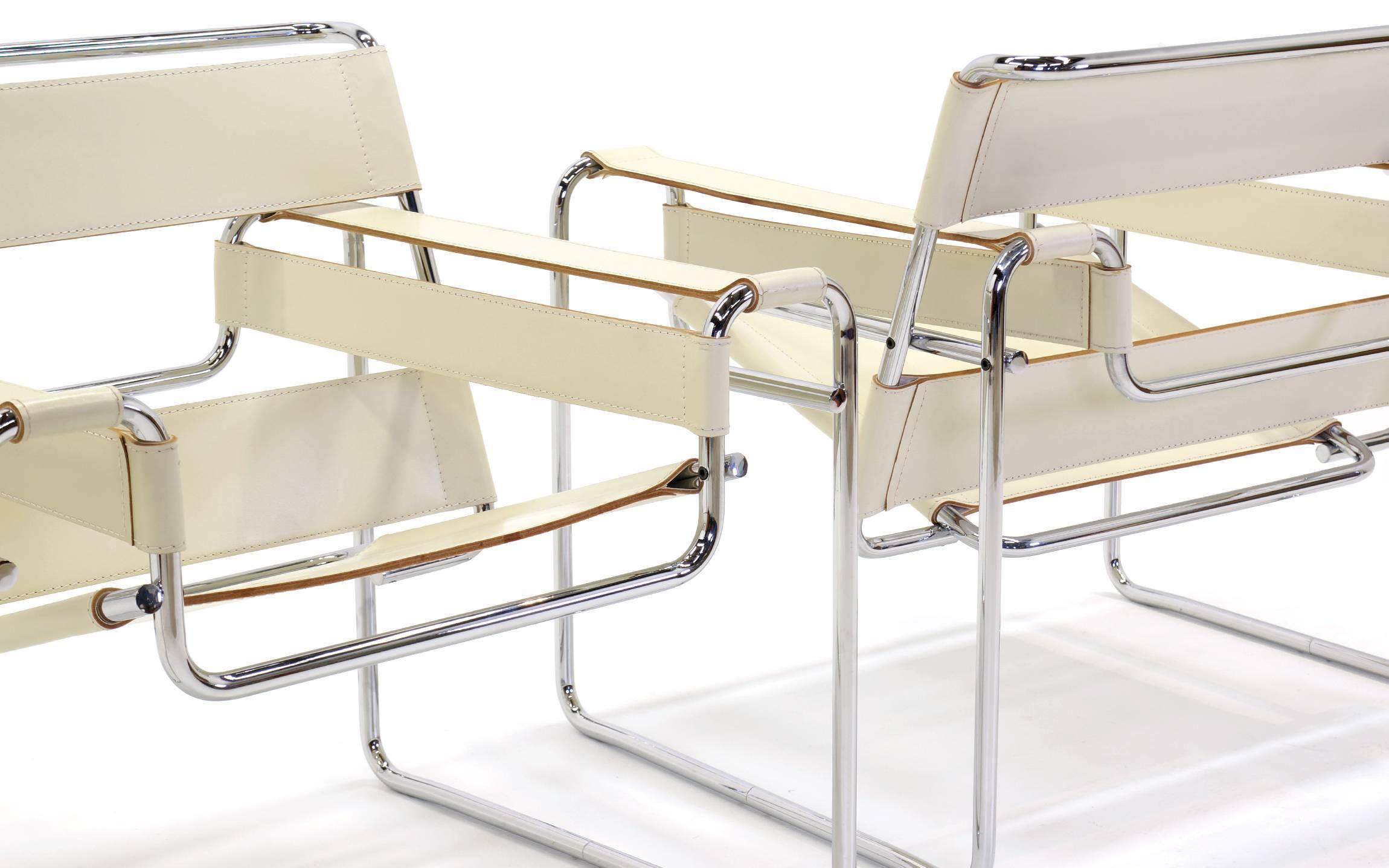 Set of Four Marcel Breuer Wassily Chairs for Knoll, Ivory Leather 1