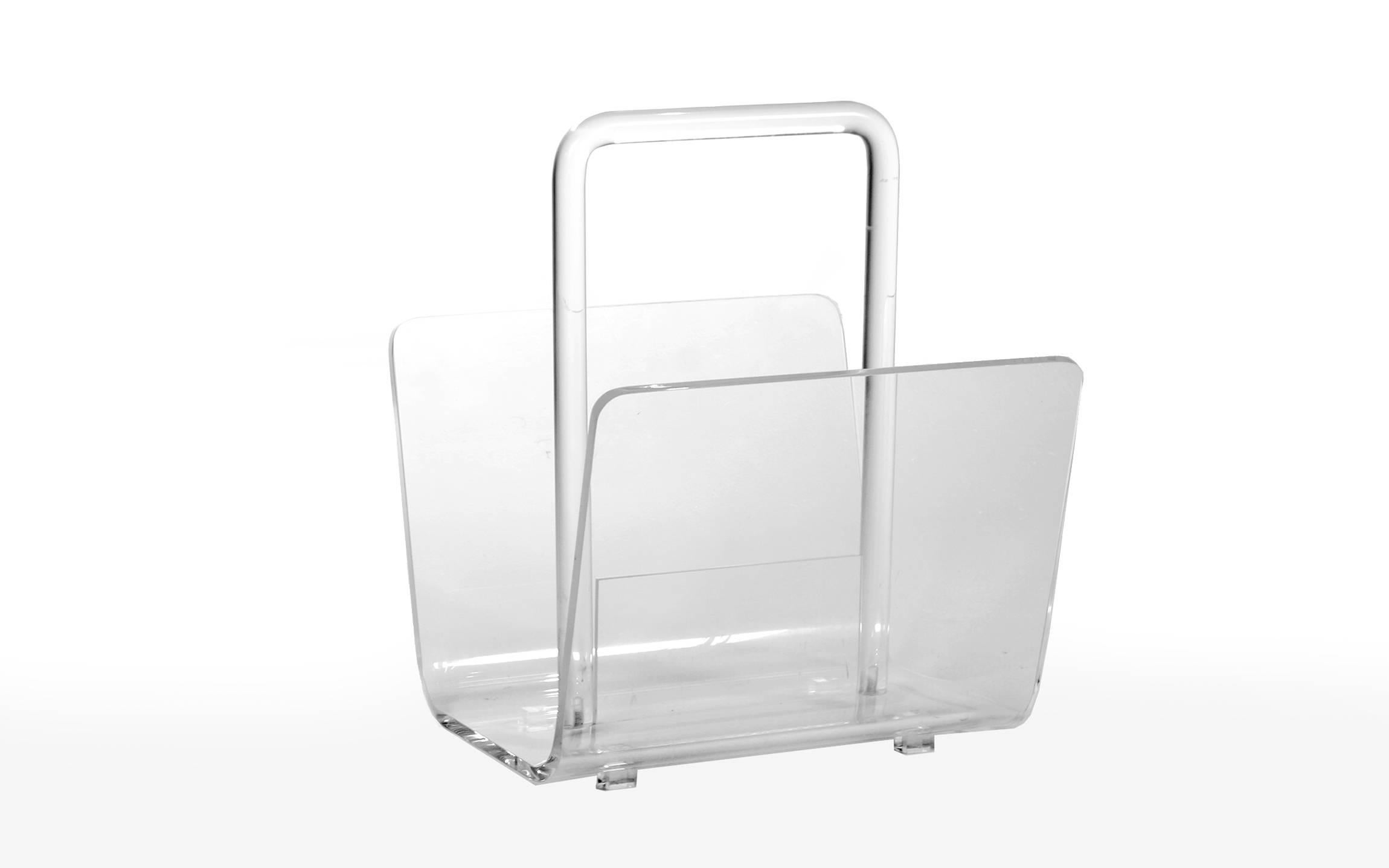 1970s Lucite magazine stand. High quality thick acrylic construction.