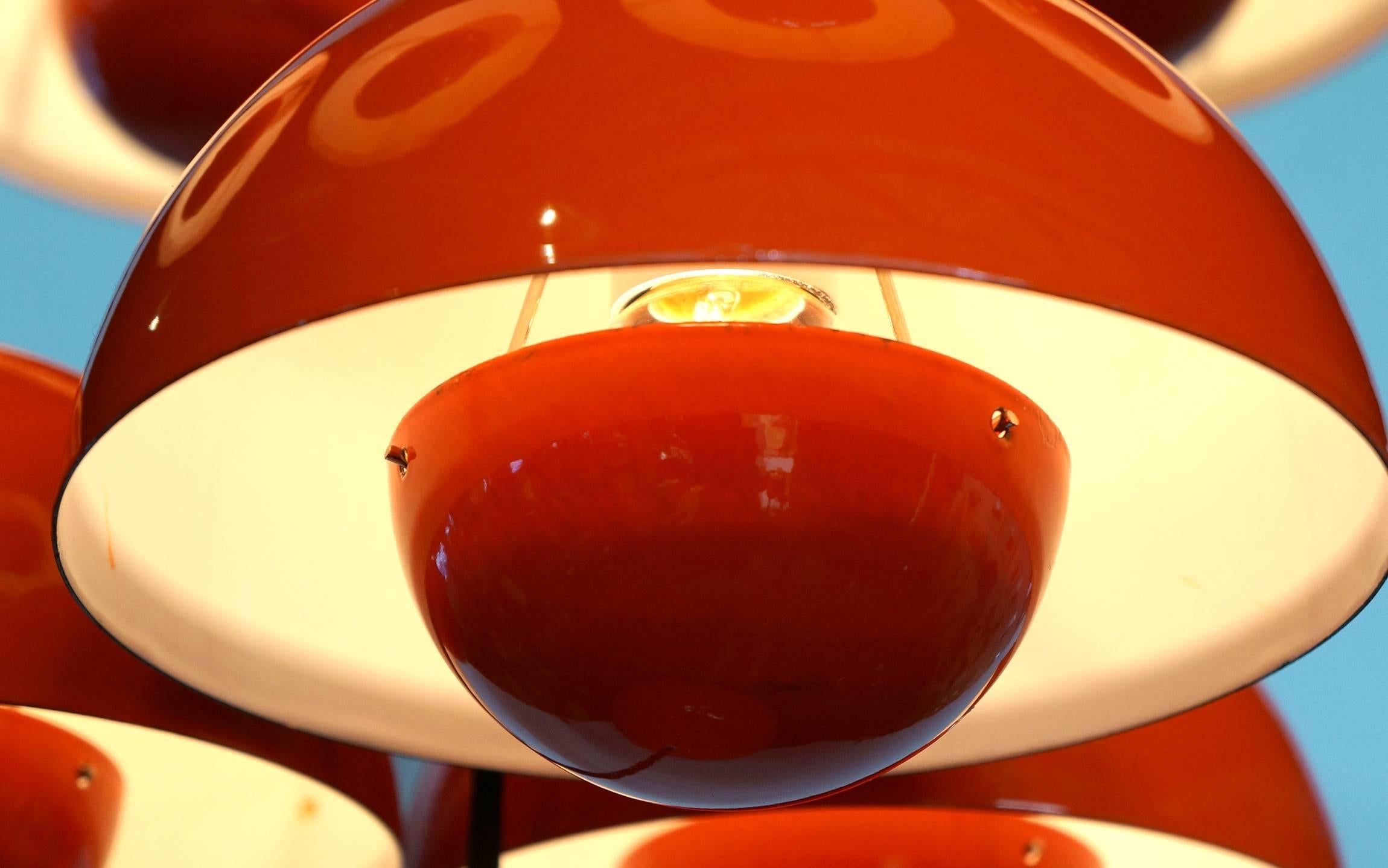 Mid-20th Century Verner Panton Light Fixture/Chandelier Made Up Ten Red Orange Flowerpot Lamps