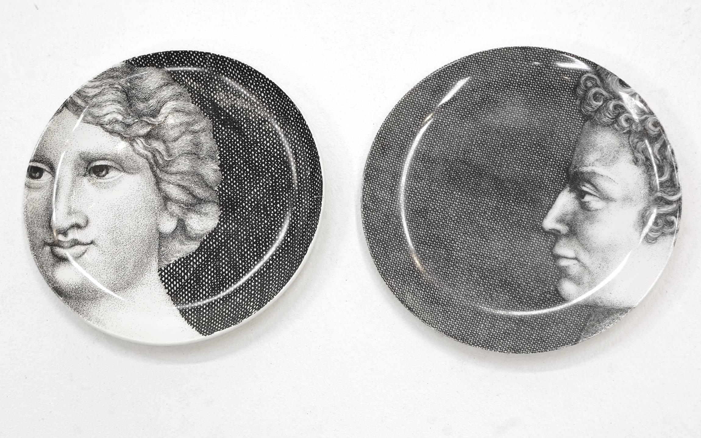 Early set of Piero Fornasetti Adam and Eve lithographic transfer-printed plates. Mint Condition.