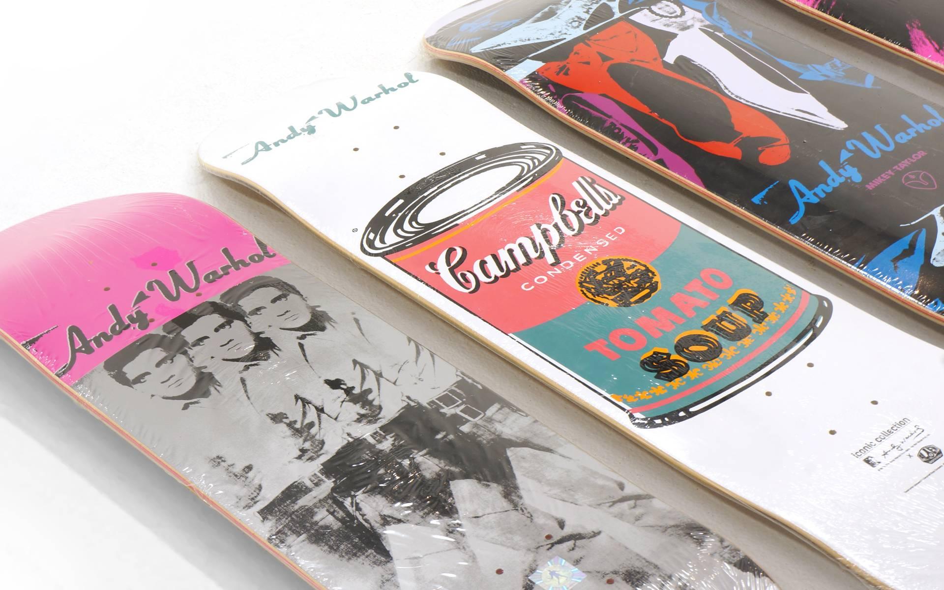 Mid-Century Modern Andy Warhol Skateboard Decks, Set of Four, Three Elvis, Campbells Soup