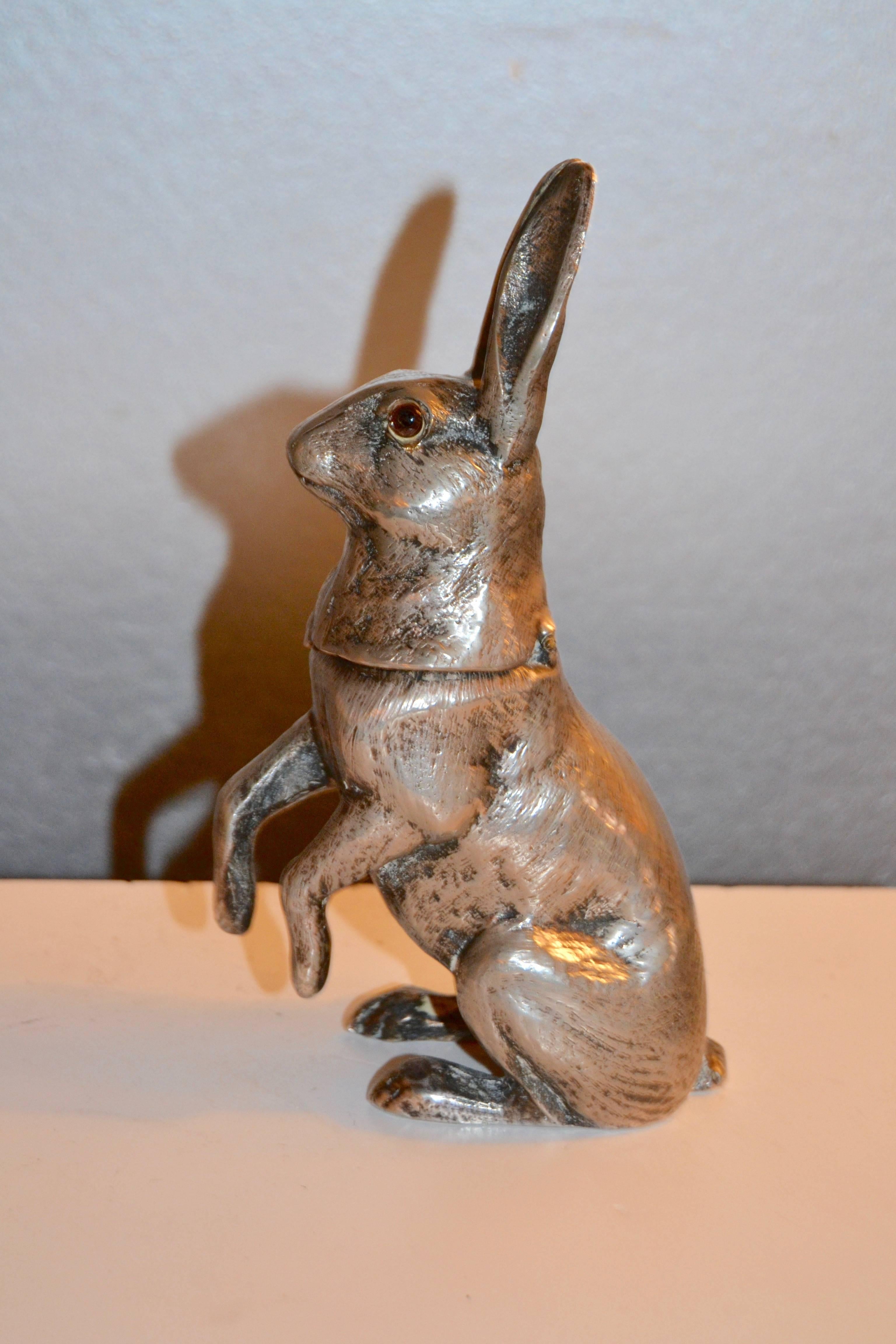 Mid-Century Modern XX Century Silver Plated Hare Inkwell For Sale