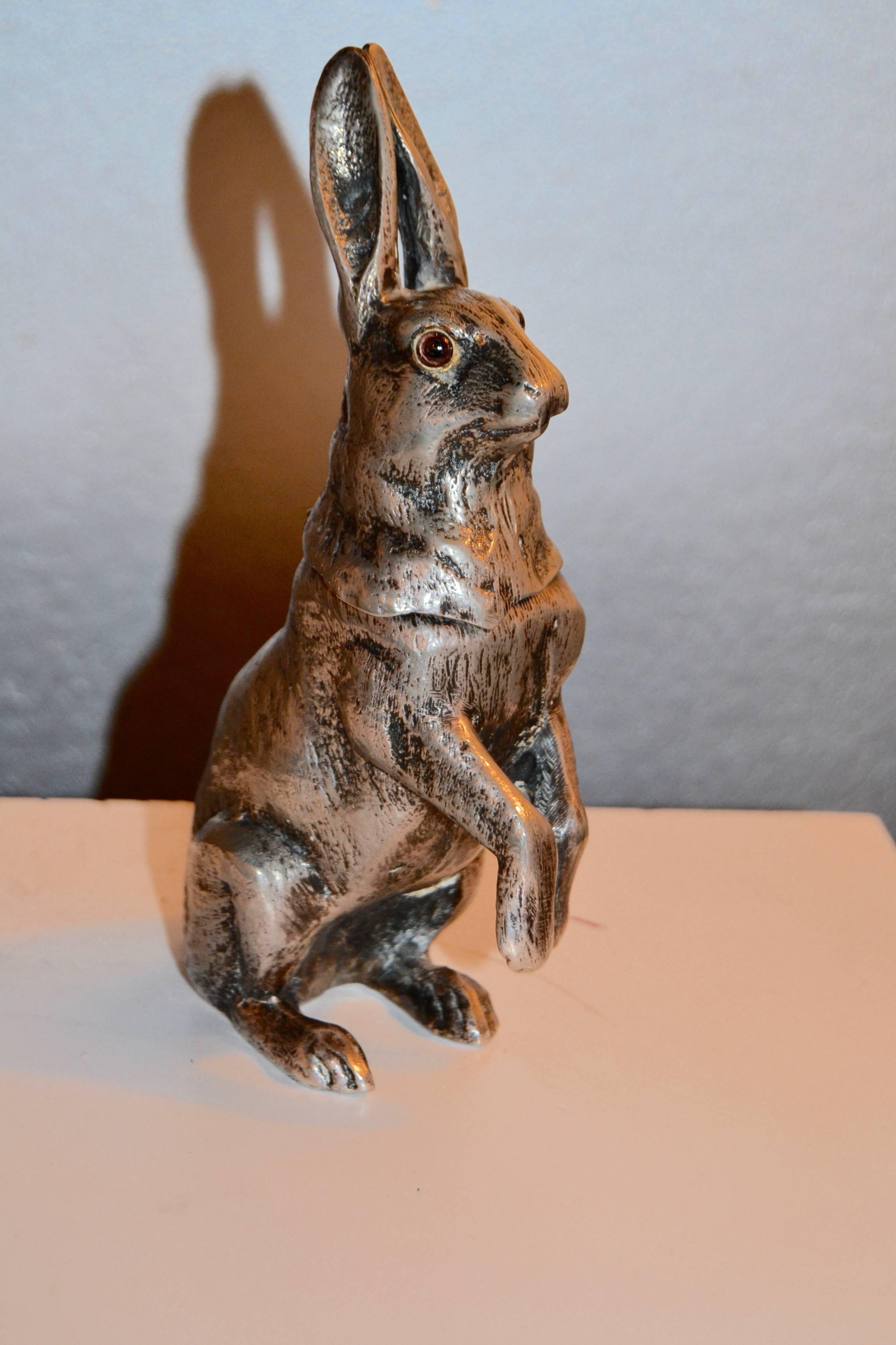 Italian XX Century Silver Plated Hare Inkwell For Sale