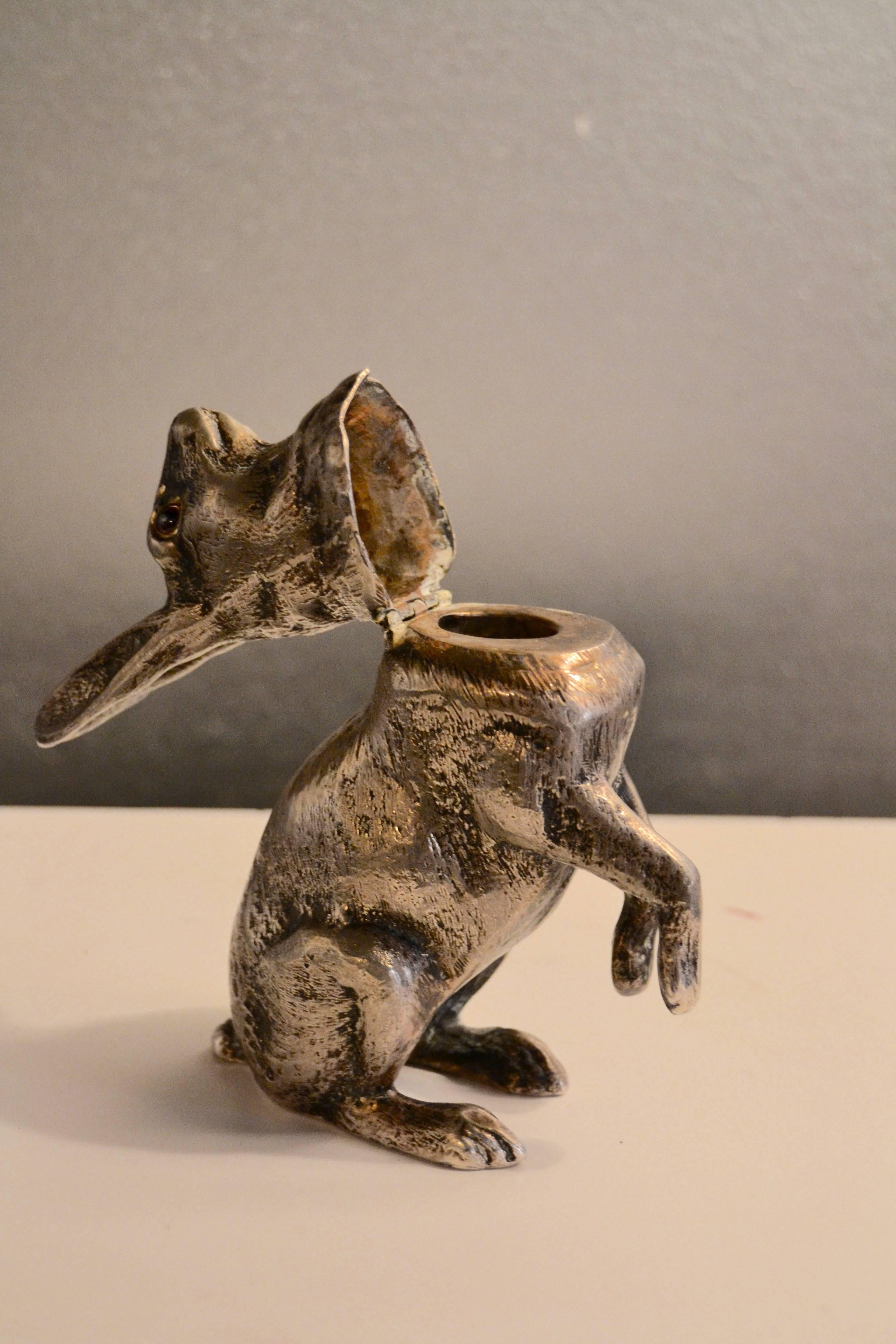XX Century Silver Plated Hare Inkwell For Sale 2