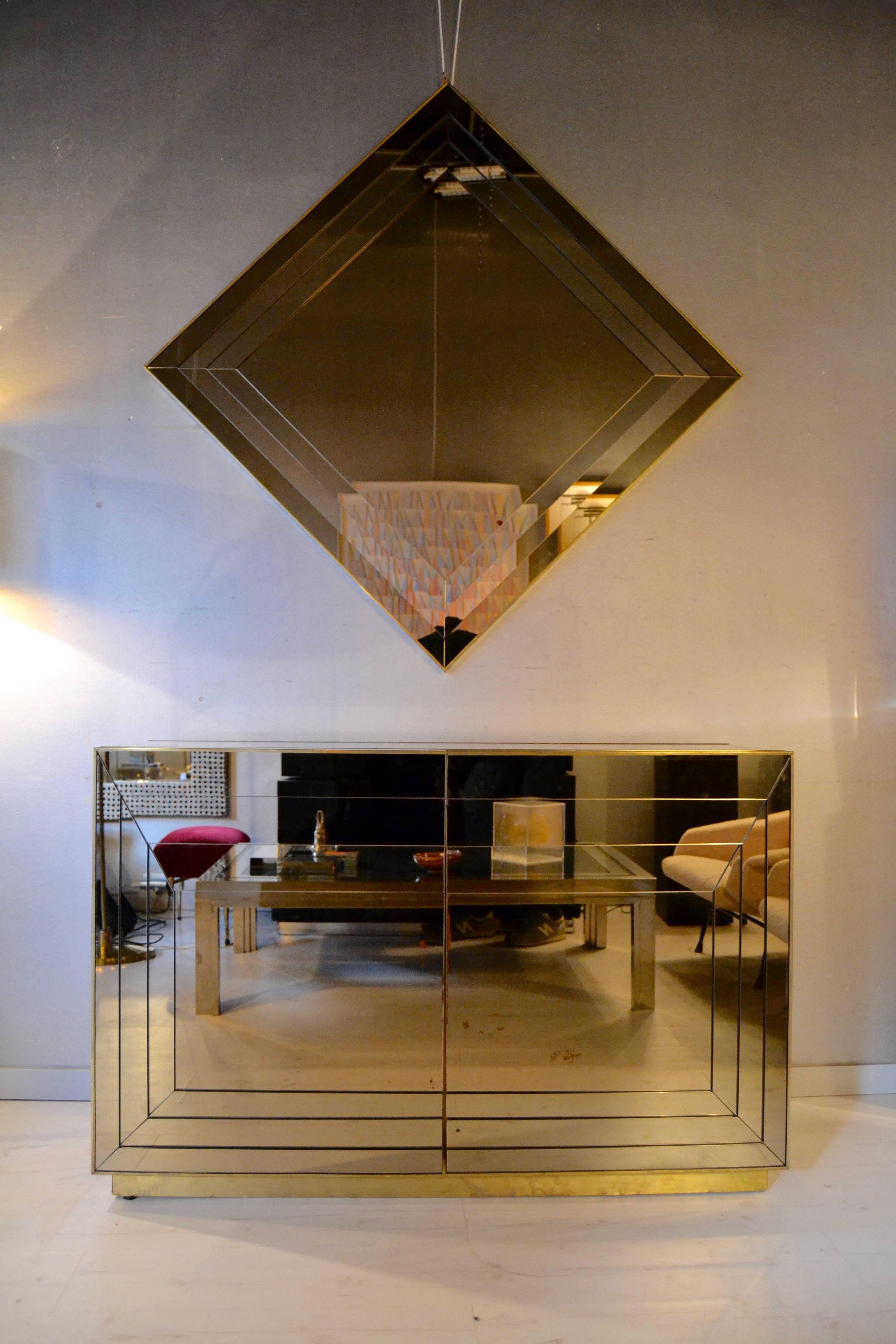 Late 20th Century 1970s Mirrored and Brass Cabinet