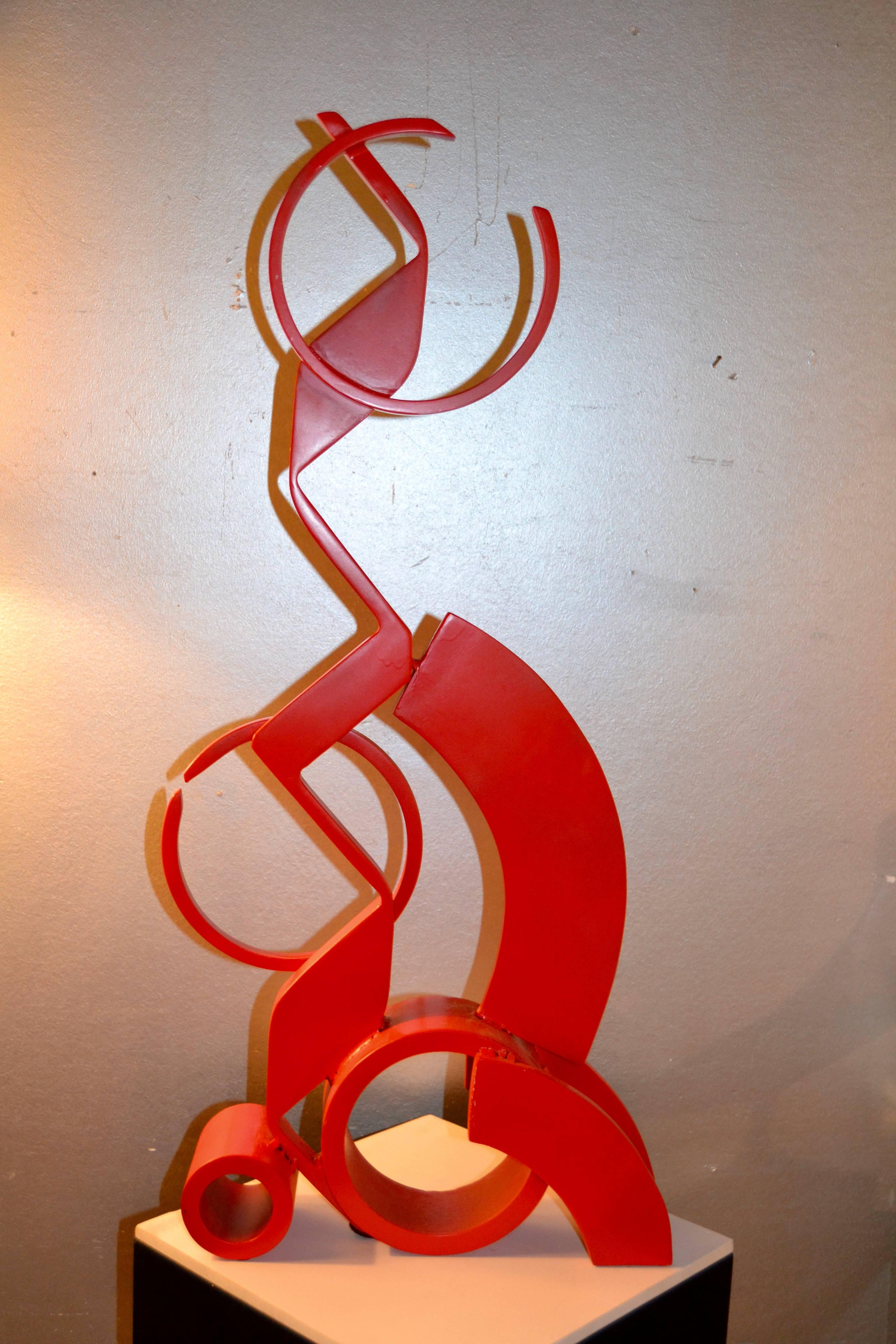Kinetic Red Steel Sculpture by Caporicci
