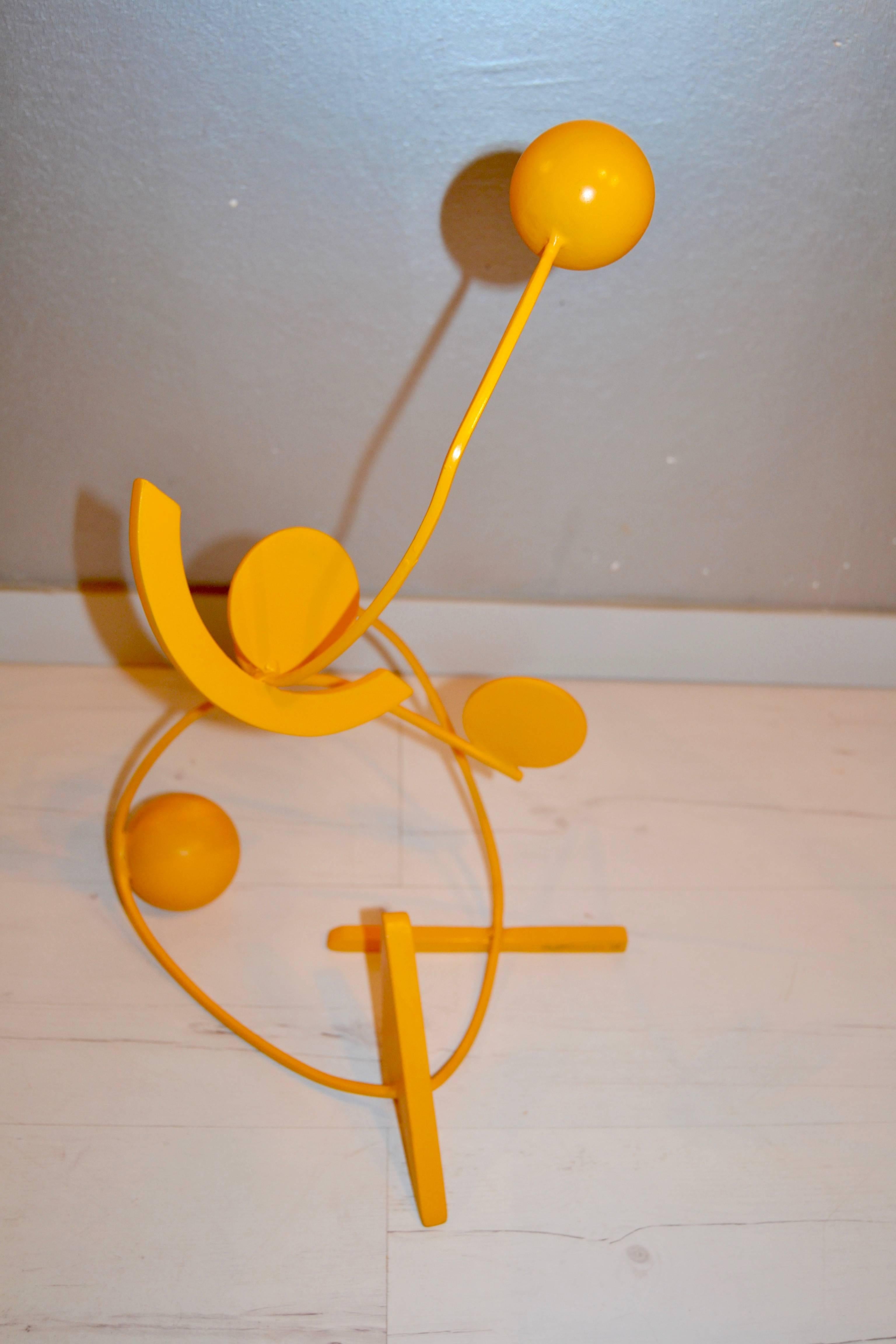 Kinetic Yellow Stainless Steel Sculpture by Caporicci For Sale