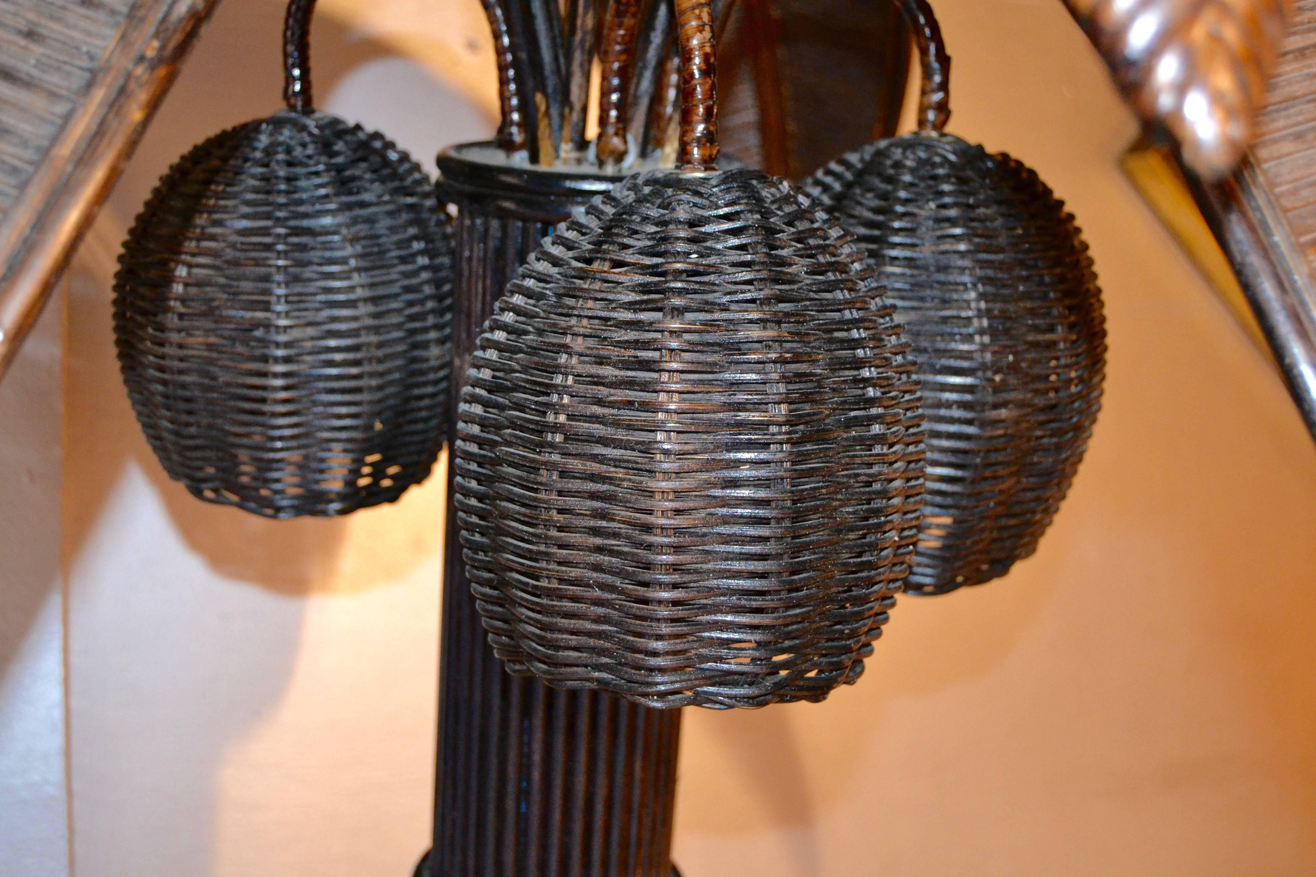 Late 20th Century 1970s Large Bamboo Palm Tree Lamp For Sale
