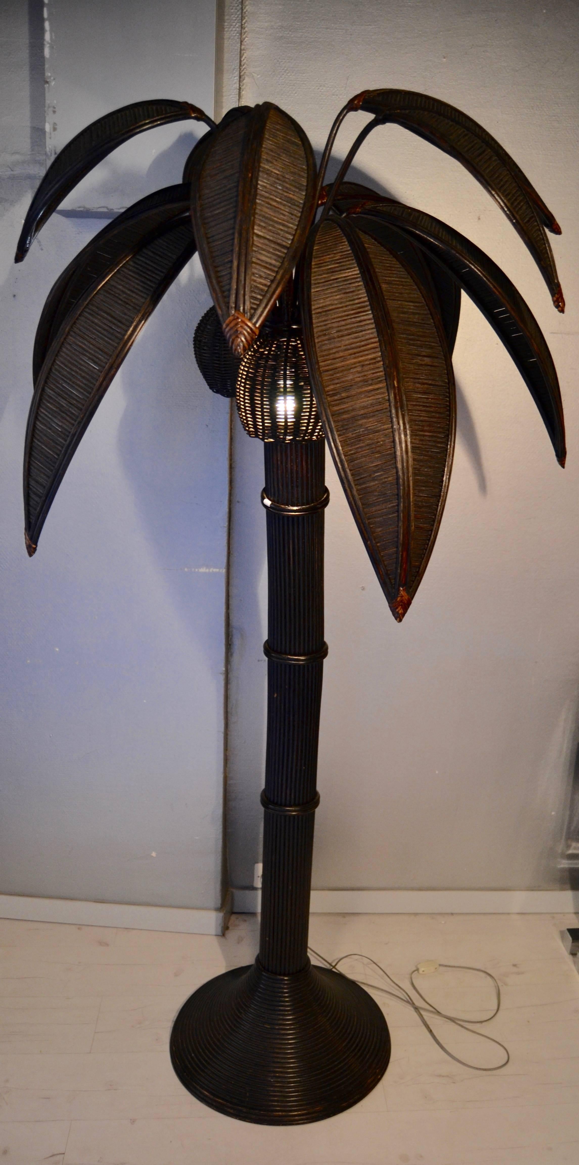 Mid-Century Modern 1970s Large Bamboo Palm Tree Lamp For Sale