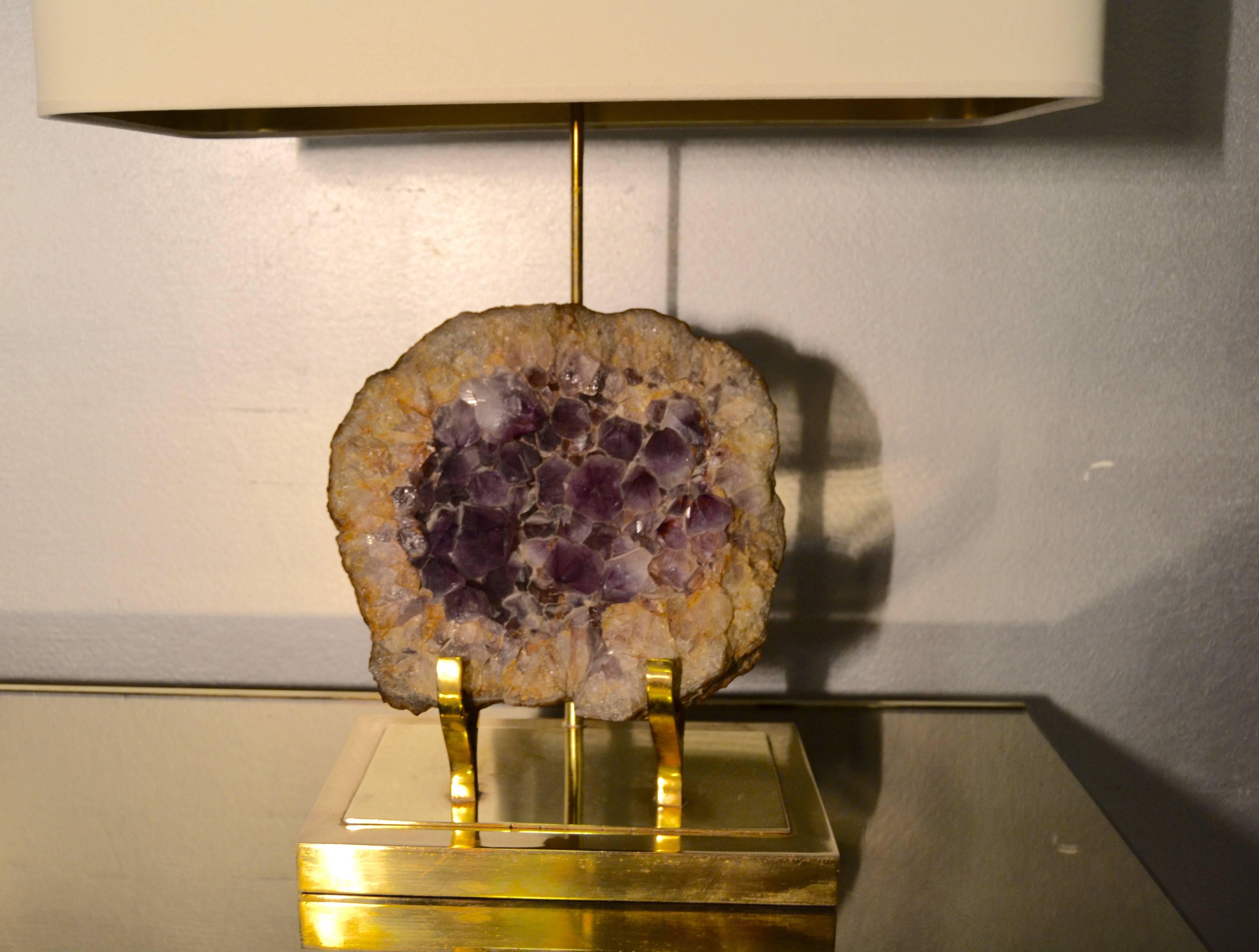 Belgian 1970s Amethyst and Brass Lamp