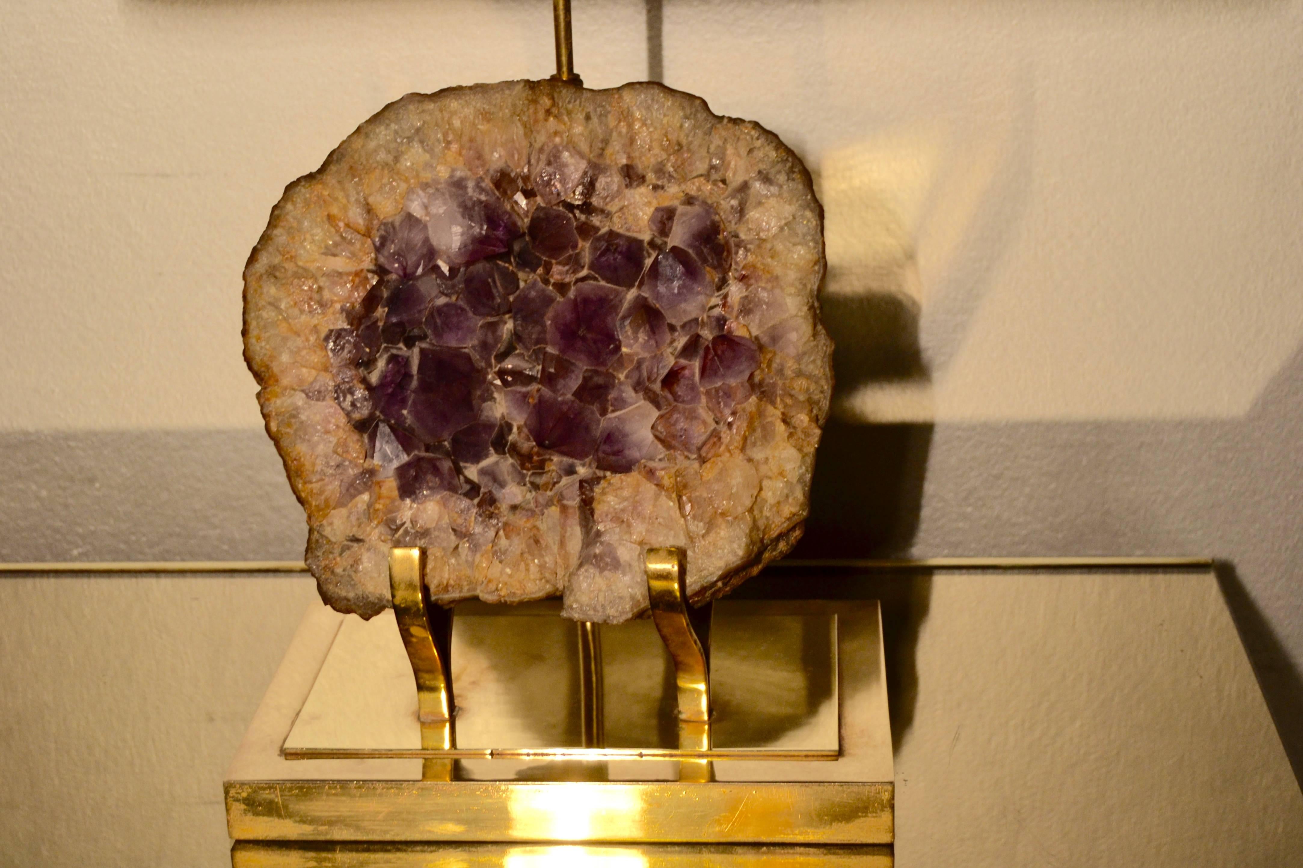 1970s Amethyst and Brass Lamp In Good Condition In Saint-Ouen, FR