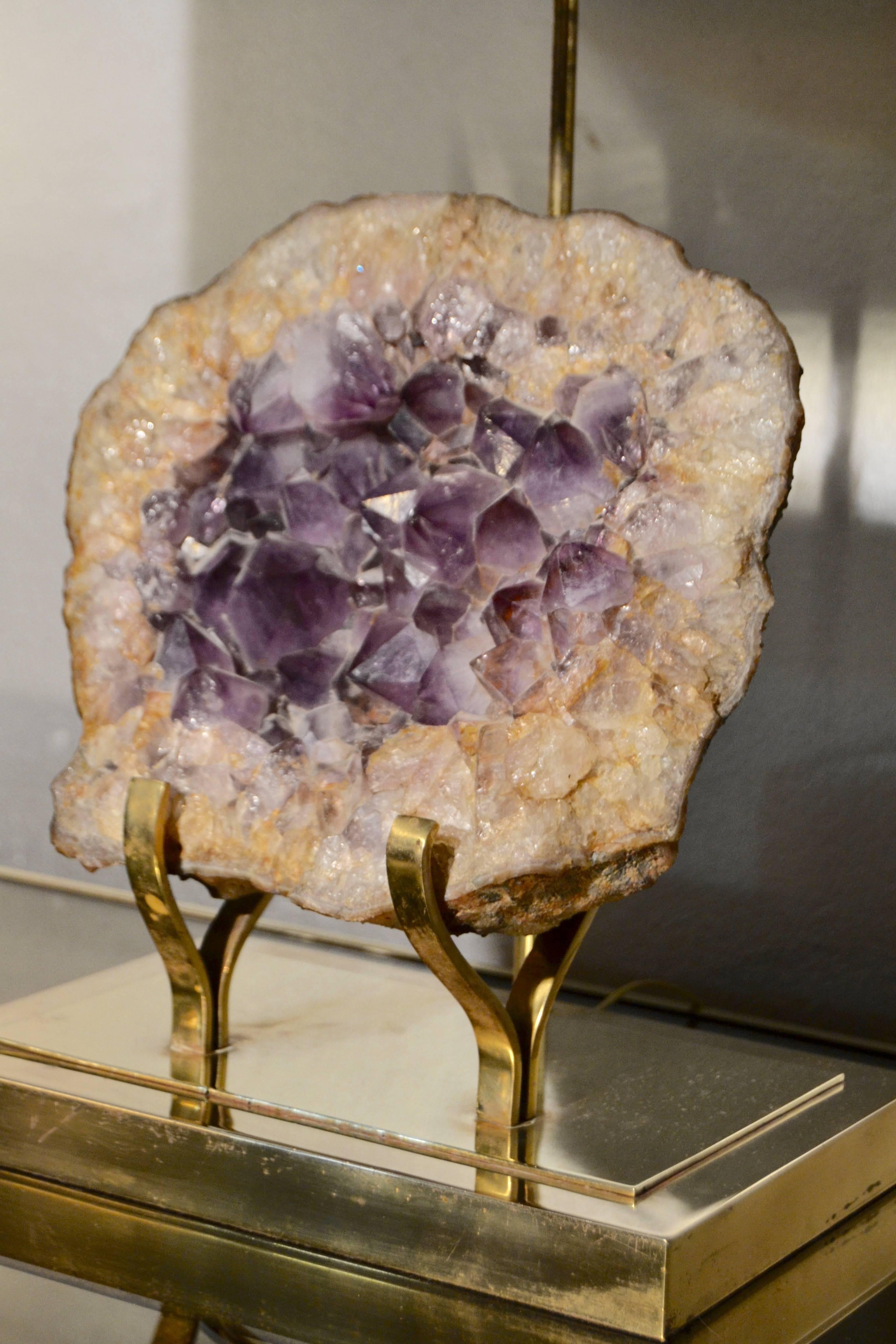 1970s Amethyst and Brass Lamp 1