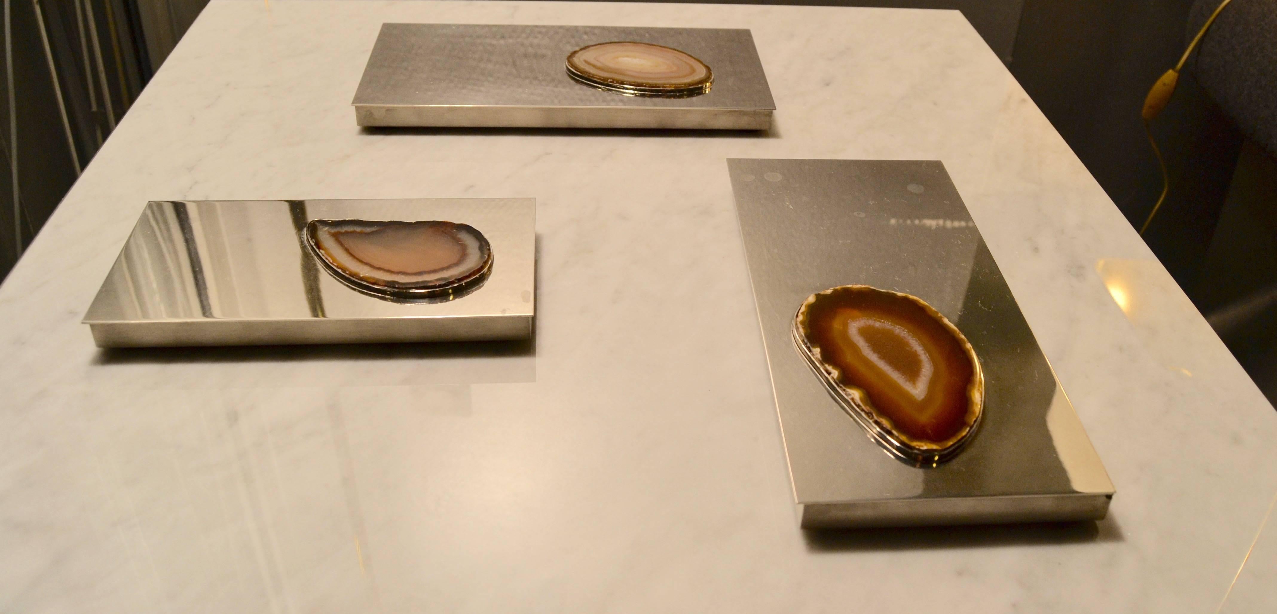 Mid-Century Modern Set of 1970s Agate Inlaid Boxes