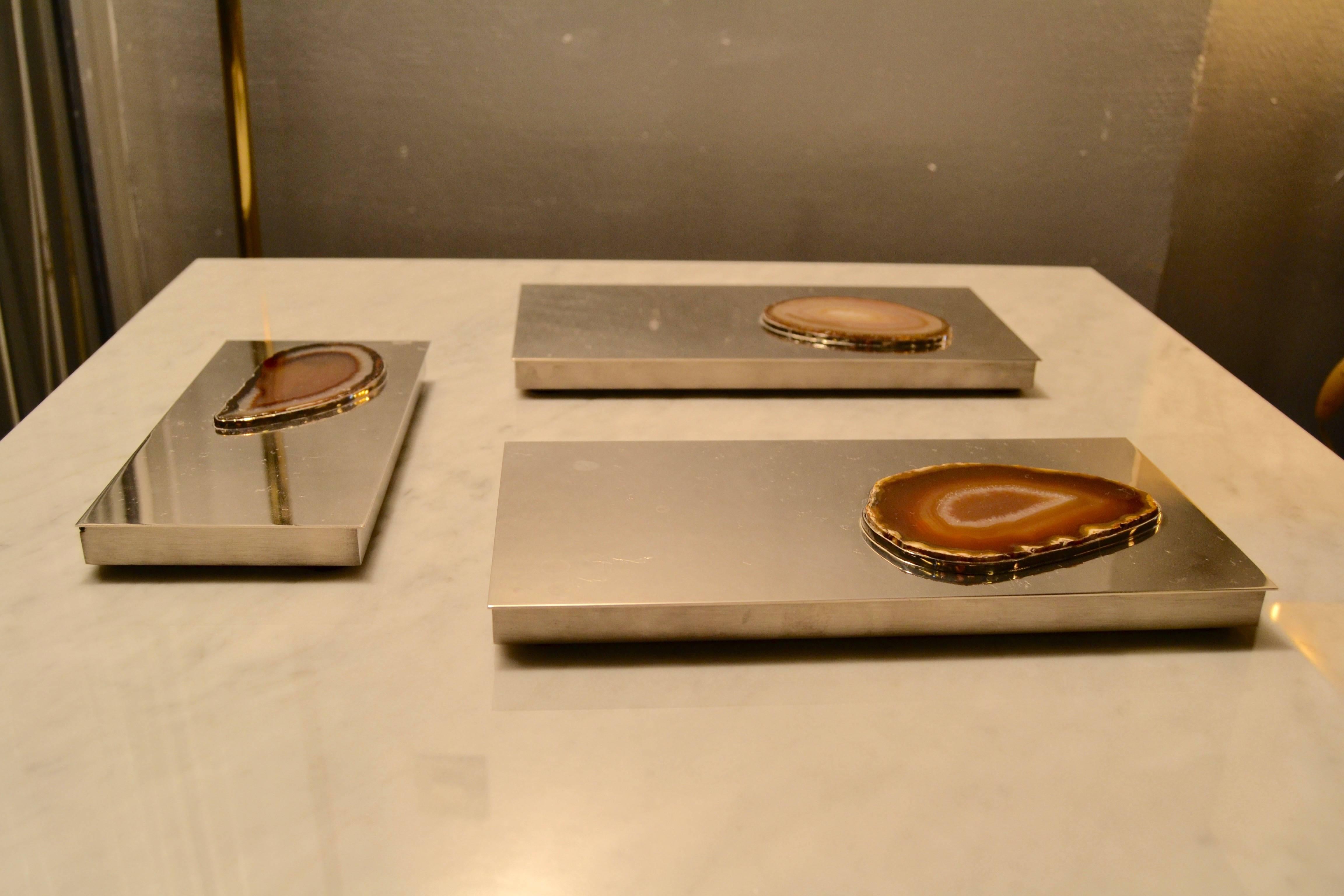 Set of 1970s Agate Inlaid Boxes 3