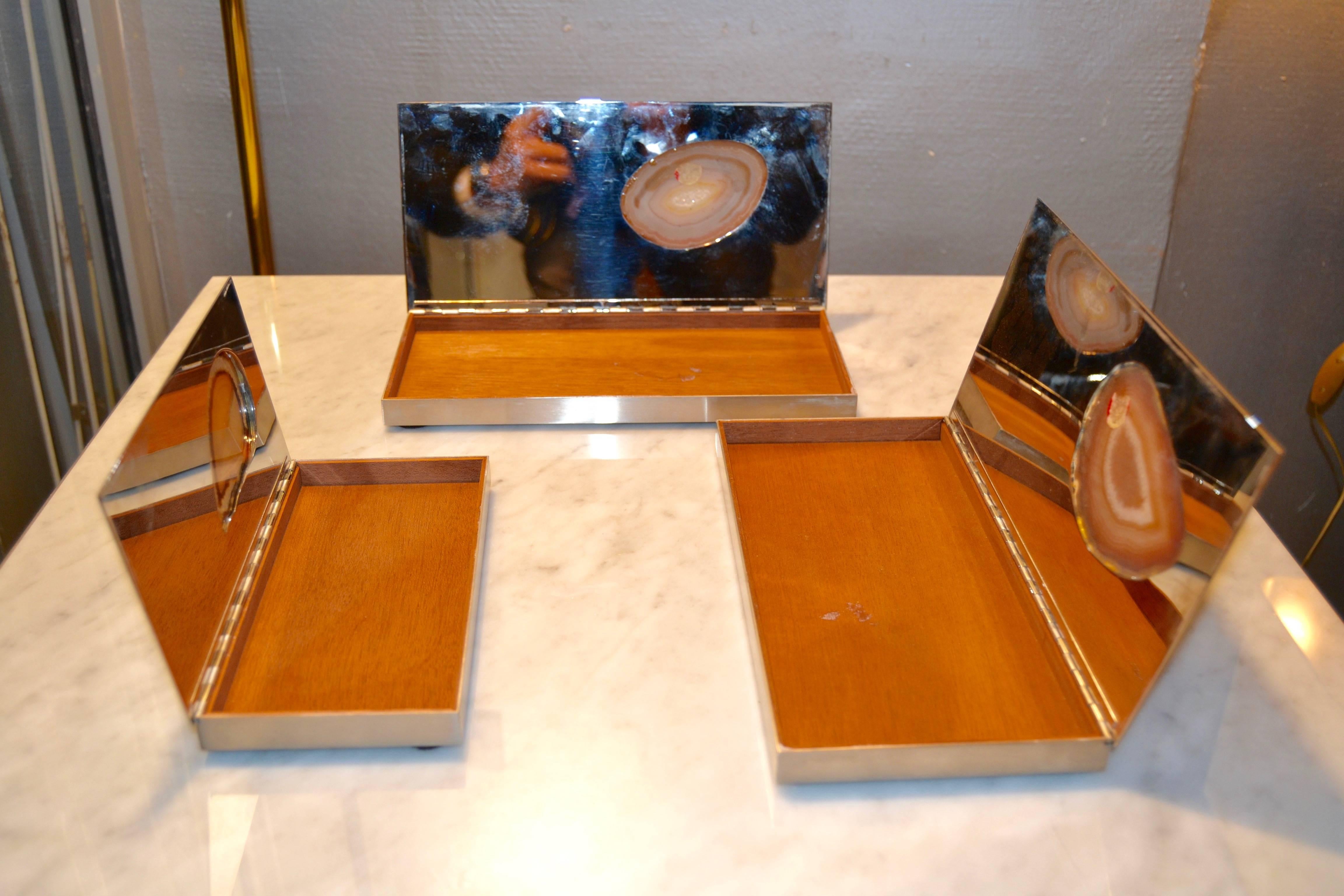 Set of 1970s Agate Inlaid Boxes 4