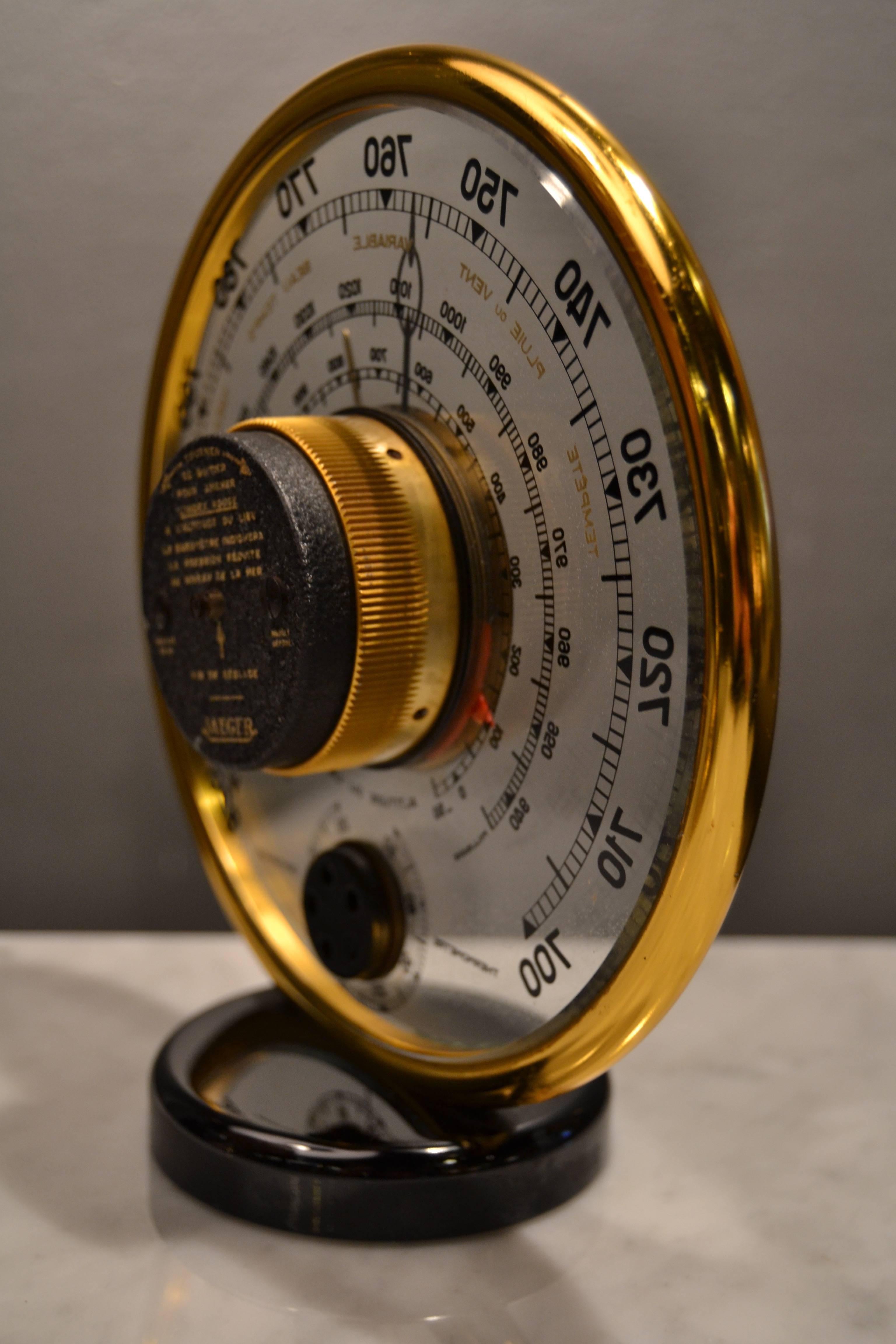 Mid-Century Modern 1940s Jaeger Desk Top Barometer and Thermometer