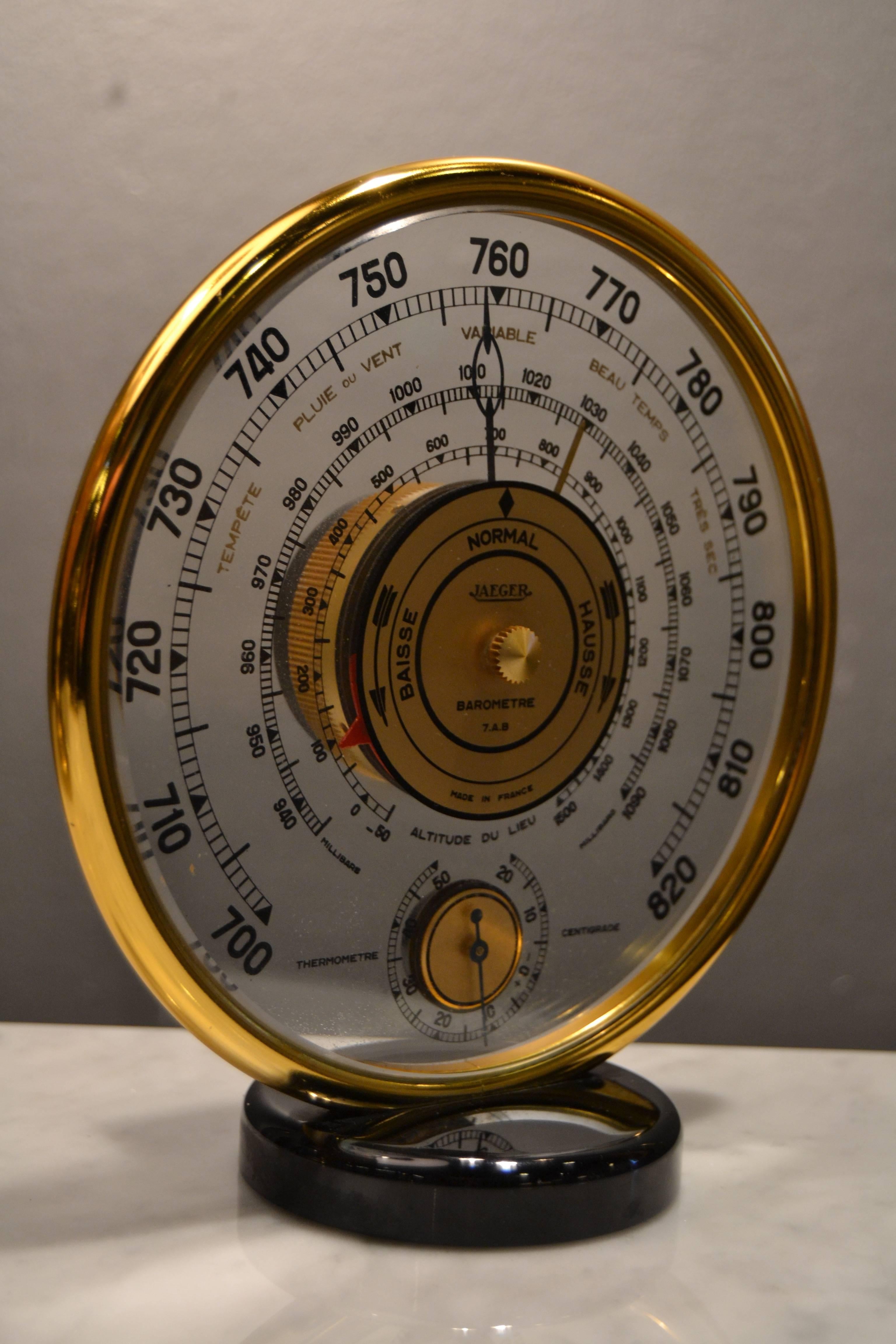 Mid-20th Century 1940s Jaeger Desk Top Barometer and Thermometer