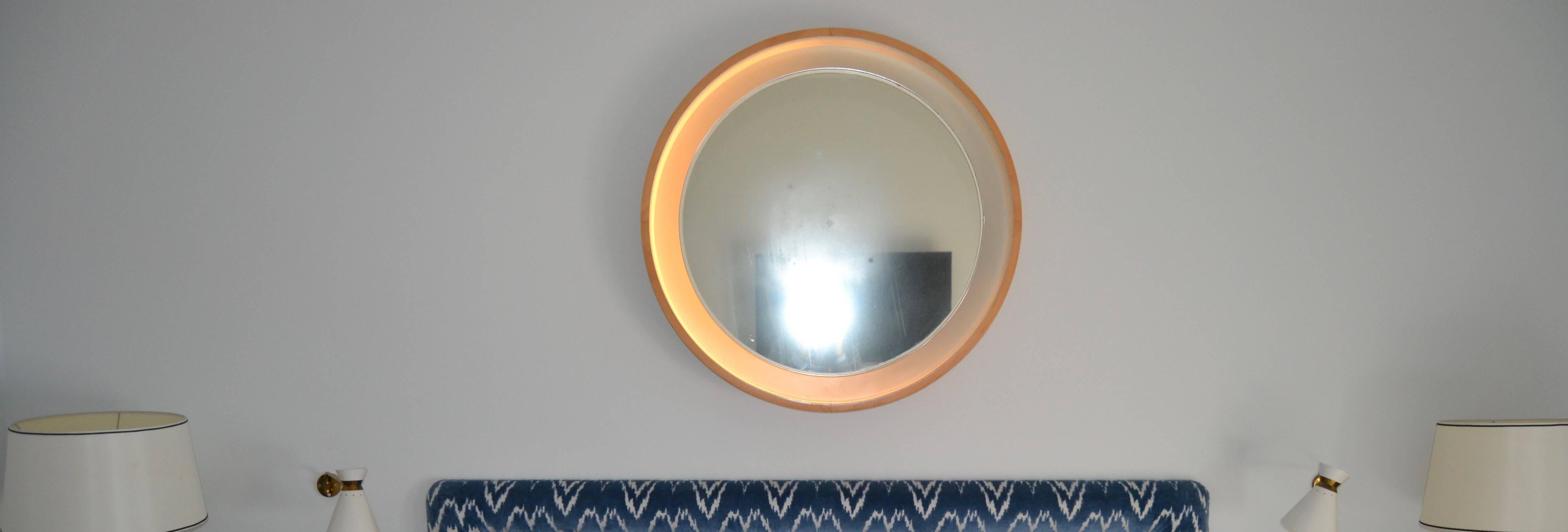1970s Large Lighted Round Mirror 1