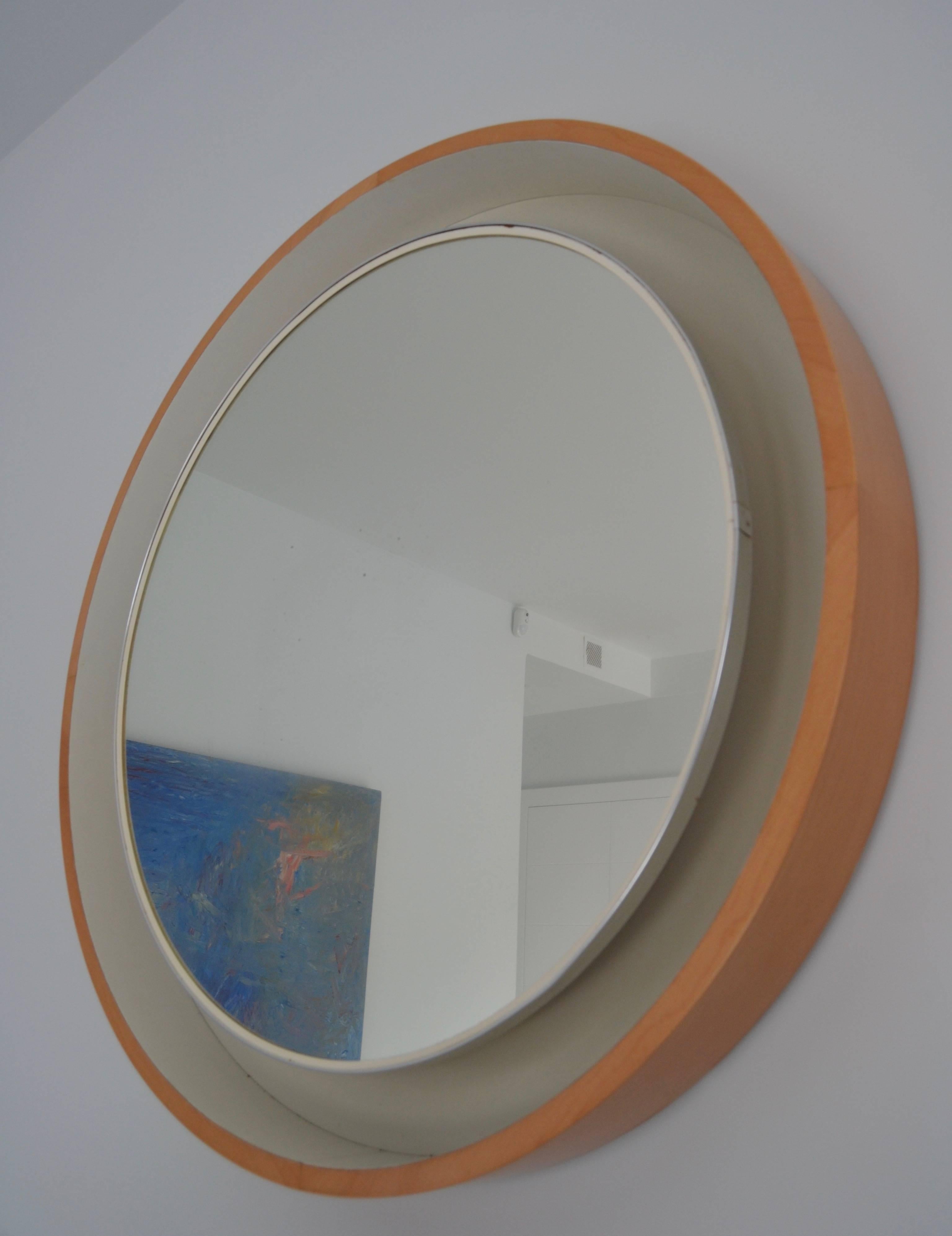 Danish 1970s Large Lighted Round Mirror