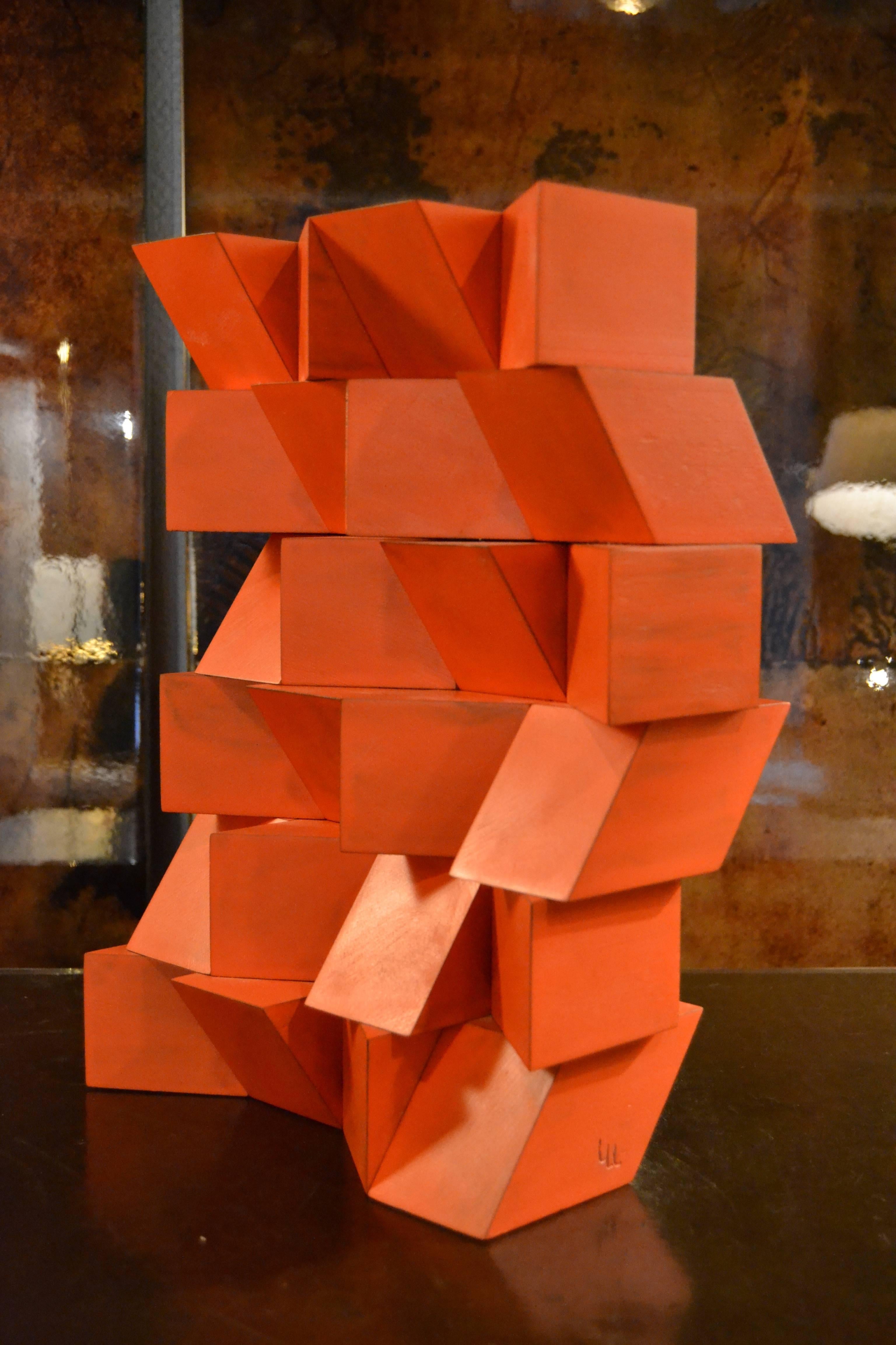 Contemporary Wood Orange Sculpture