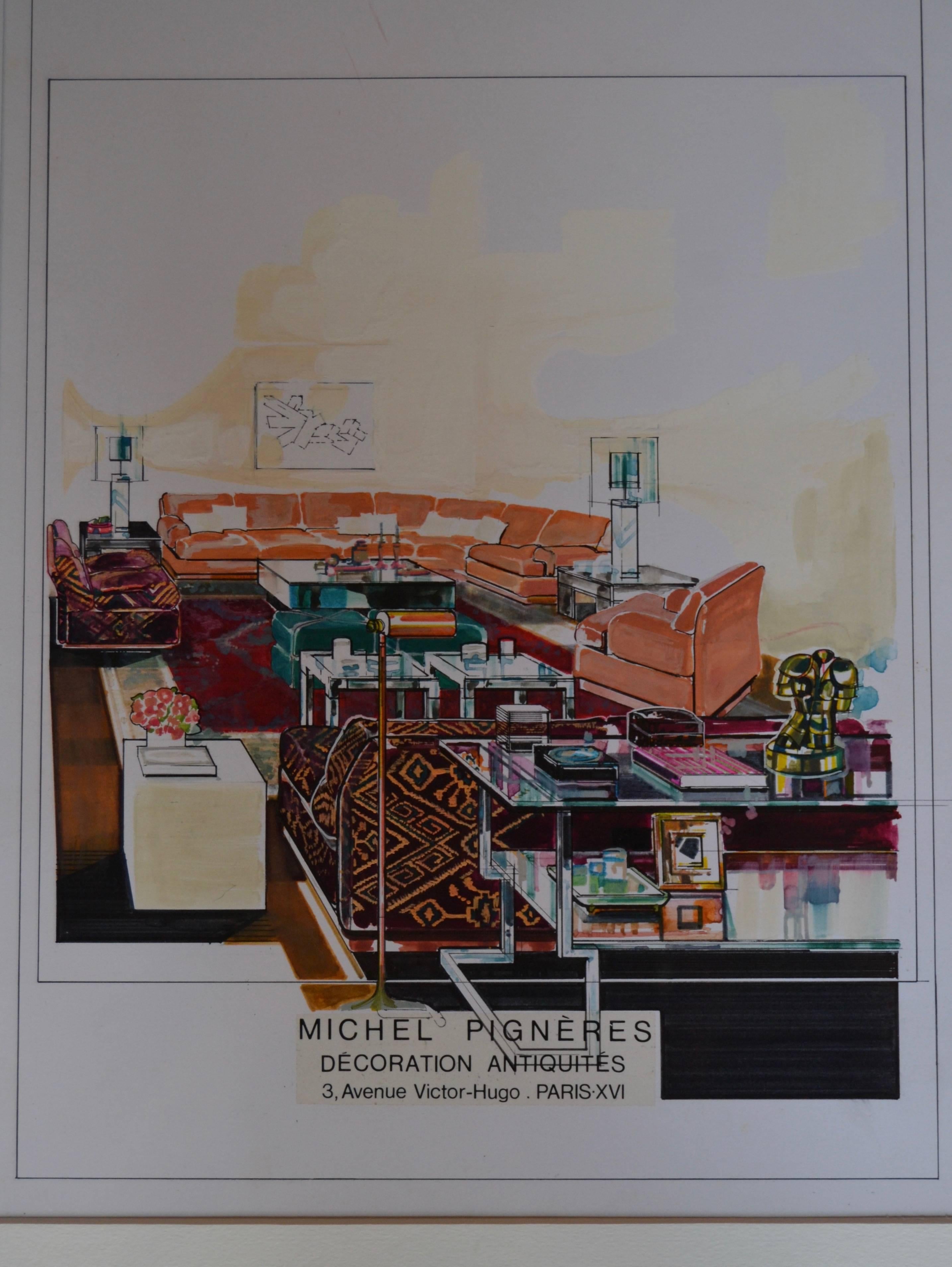 Late 20th Century 1970s Watercolor by Michel Pigneres For Sale