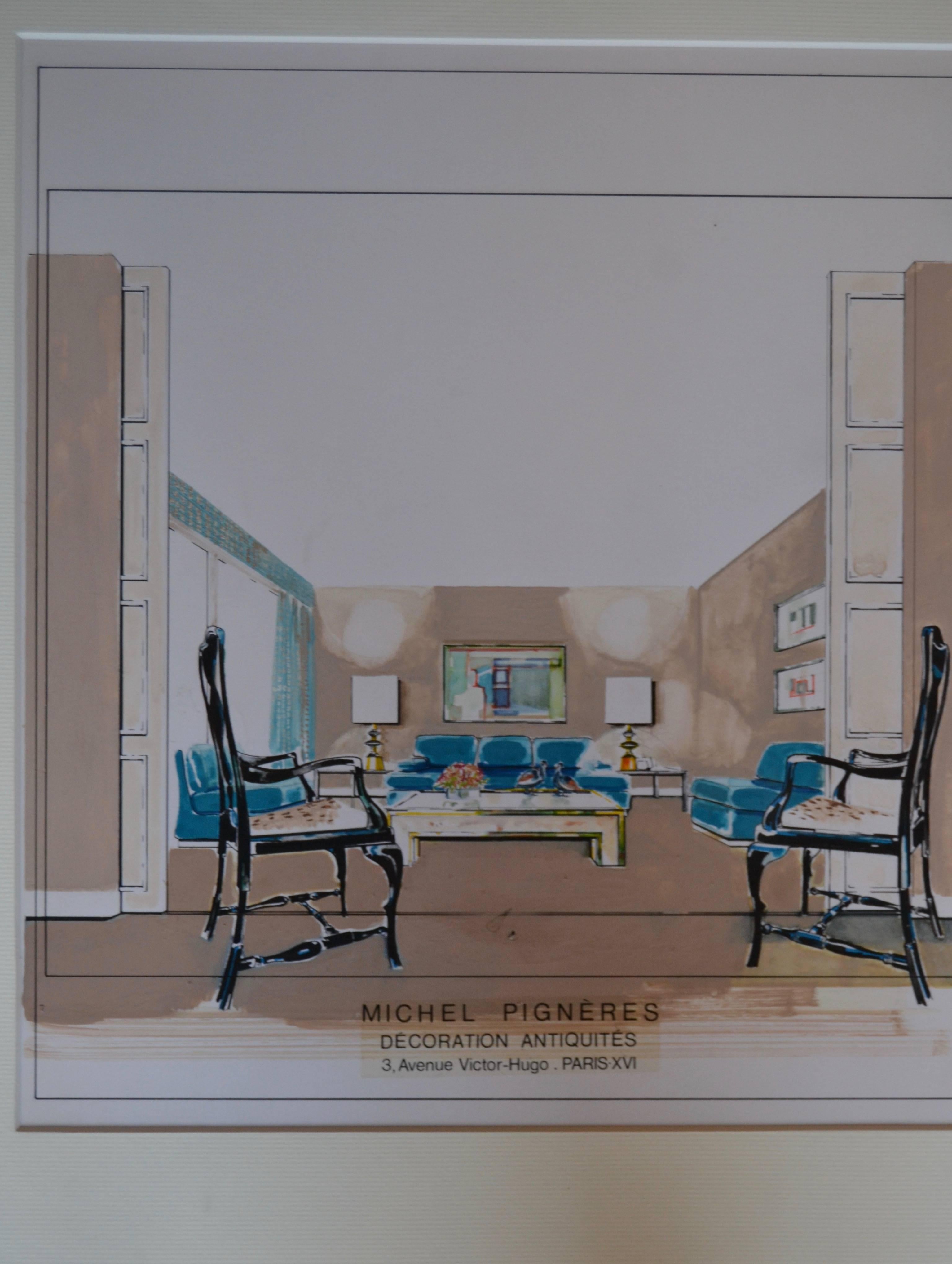 1970s Watercolor by Michel Pigneres For Sale 1