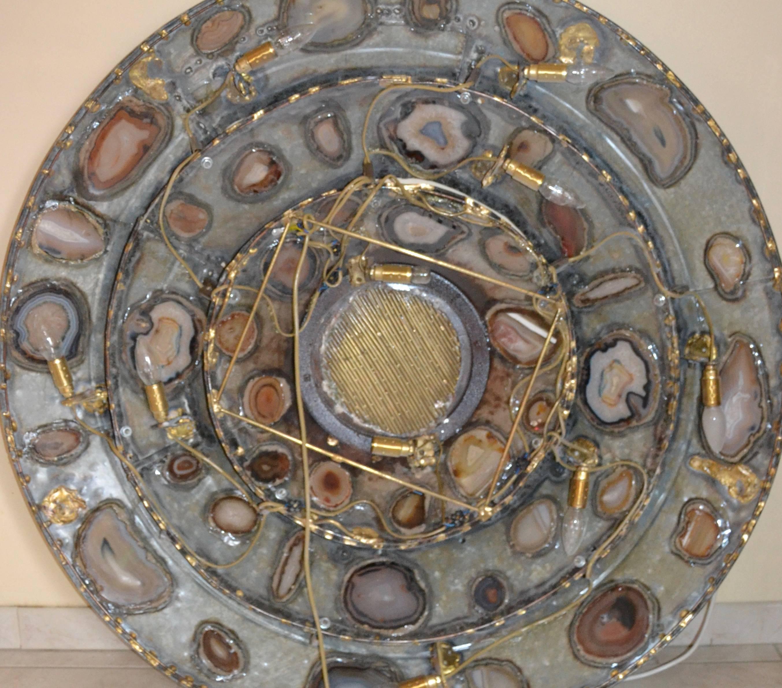 1970s Large Wall Light with Agates Inlaid by Henry Fernandez 3
