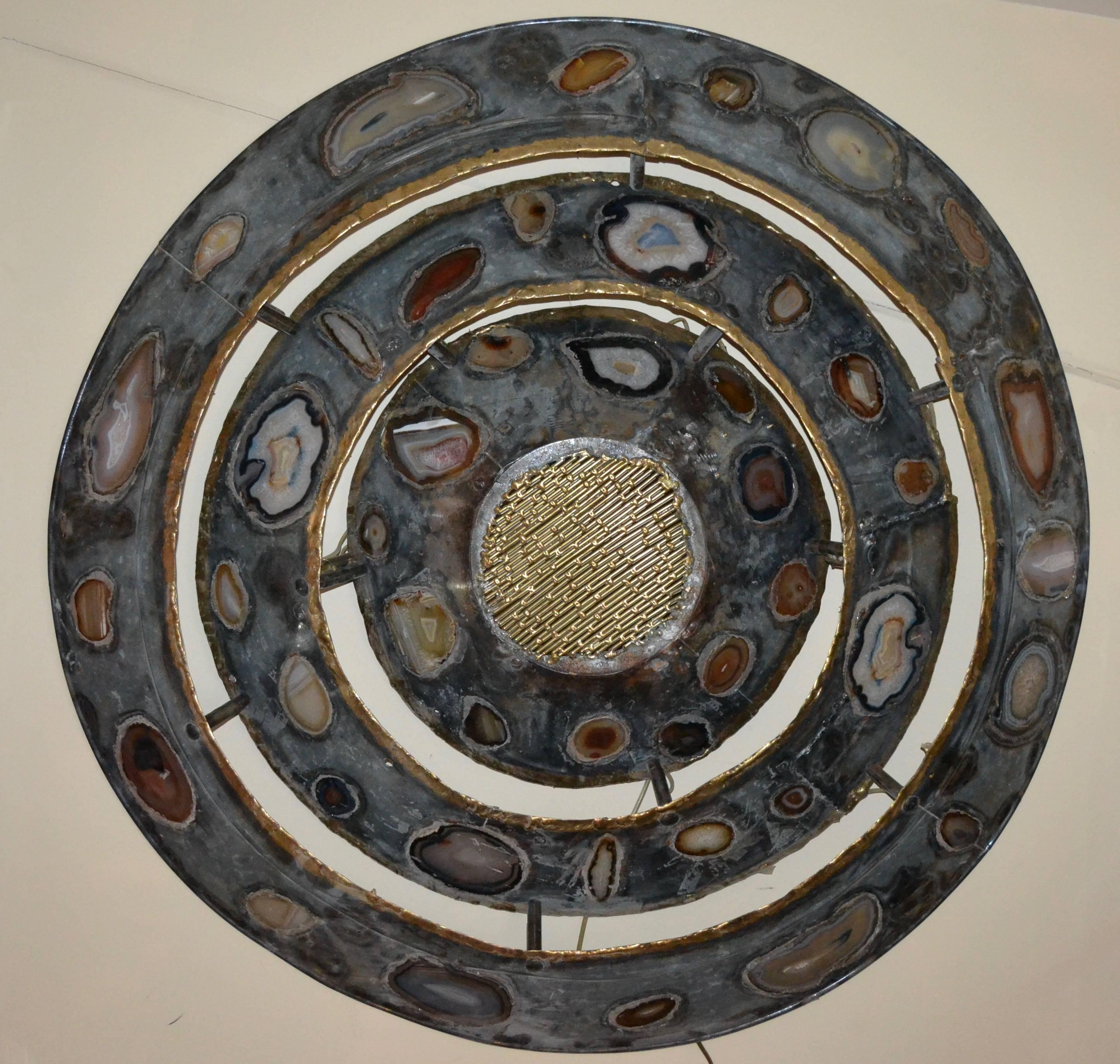 1970s Large Wall Light with Agates Inlaid by Henry Fernandez 1