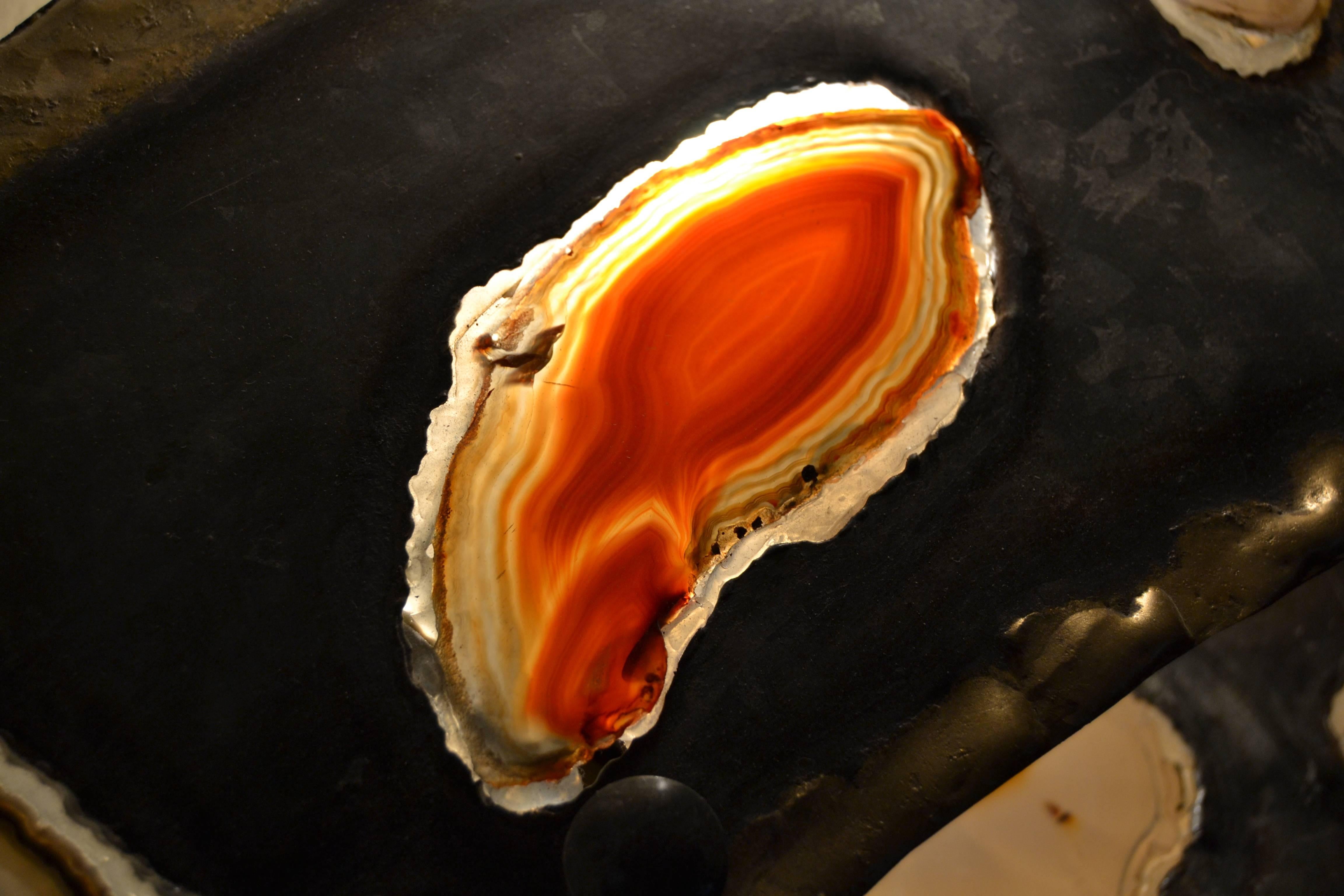 1970s Large Wall Light with Agates Inlaid by Henry Fernandez 2