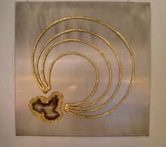 1970s Agate and Brass Panel by Henri Fernandez