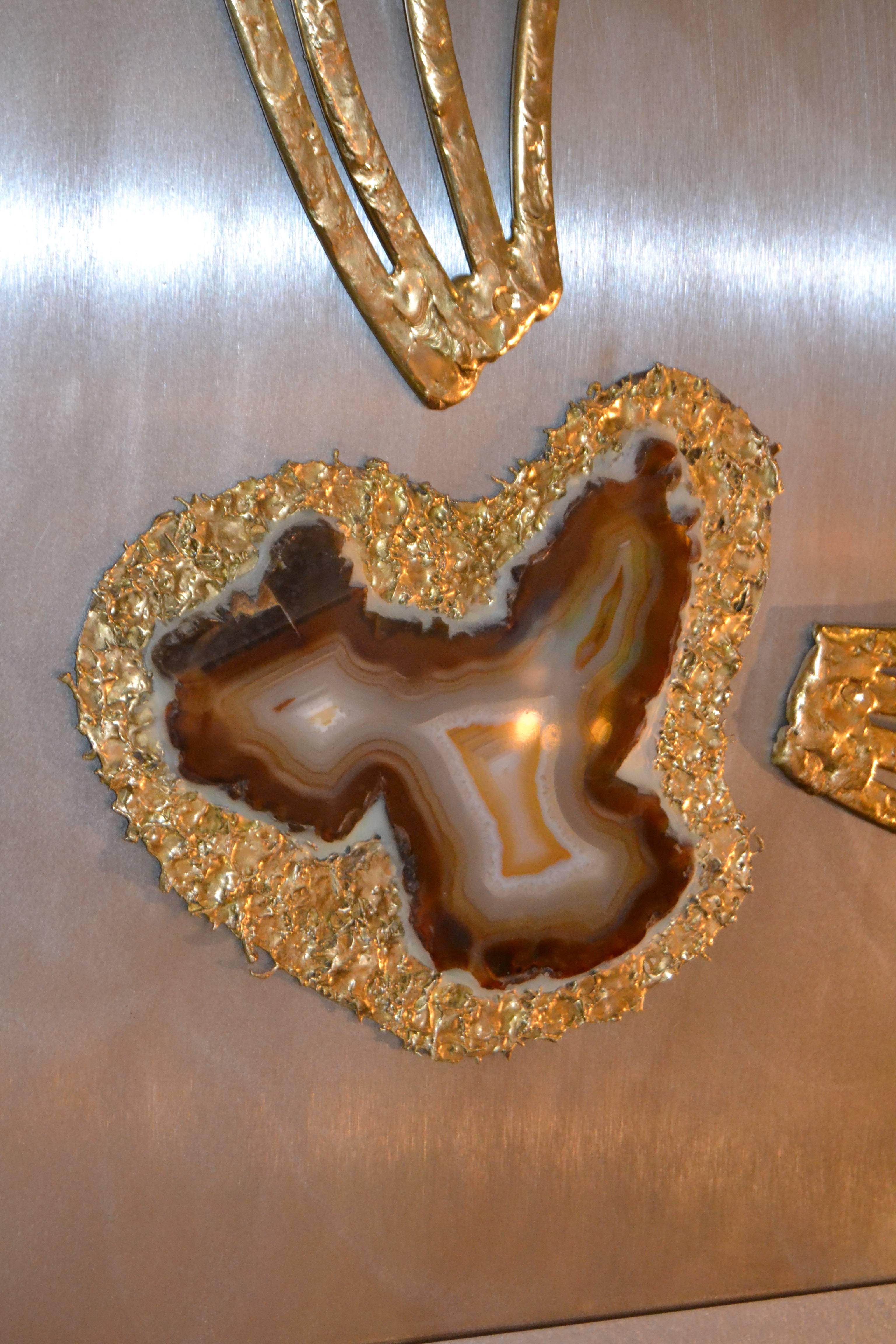 1970s Agate and Brass Panel by Henri Fernandez For Sale 2
