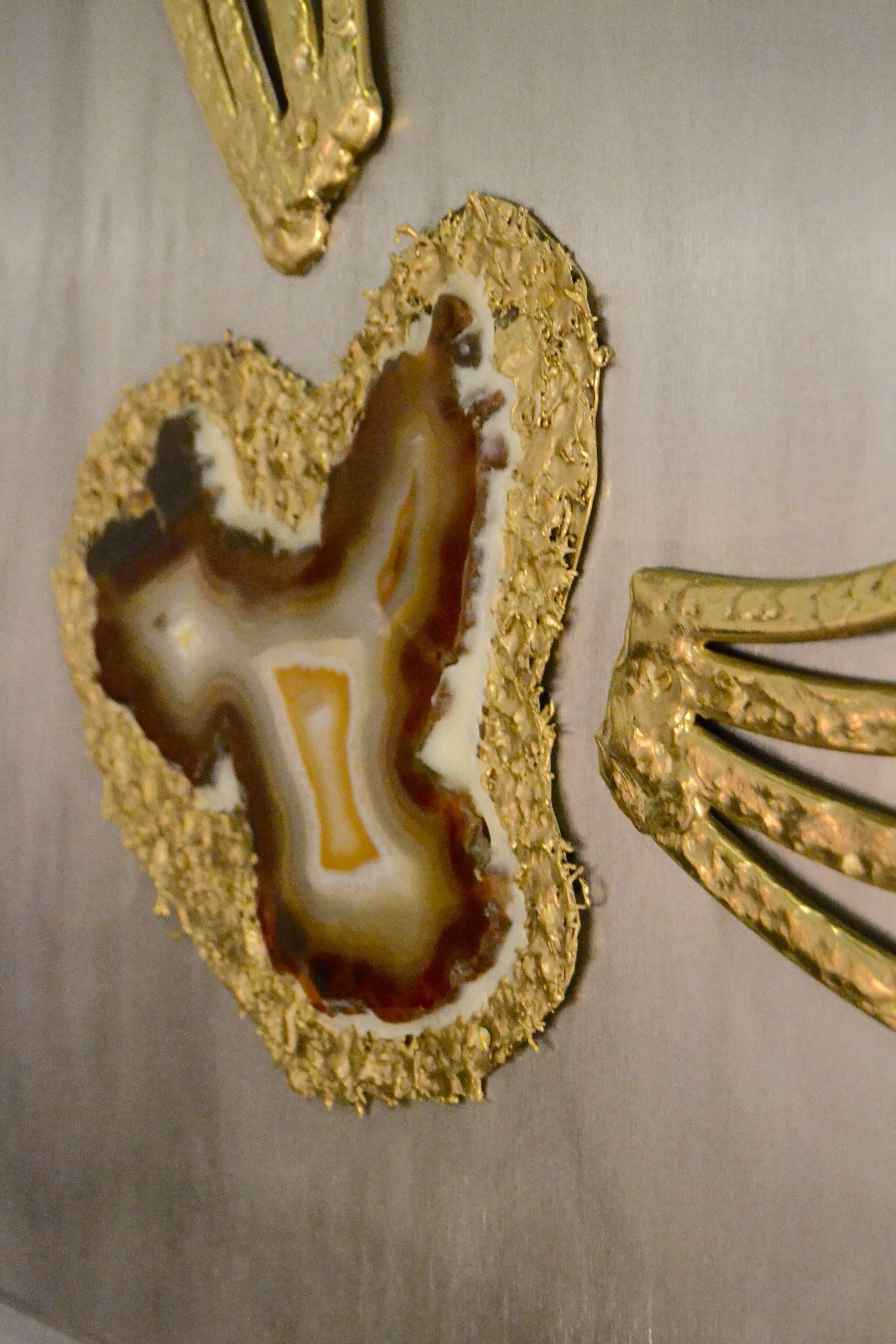 1970s Agate and Brass Panel by Henri Fernandez For Sale 1