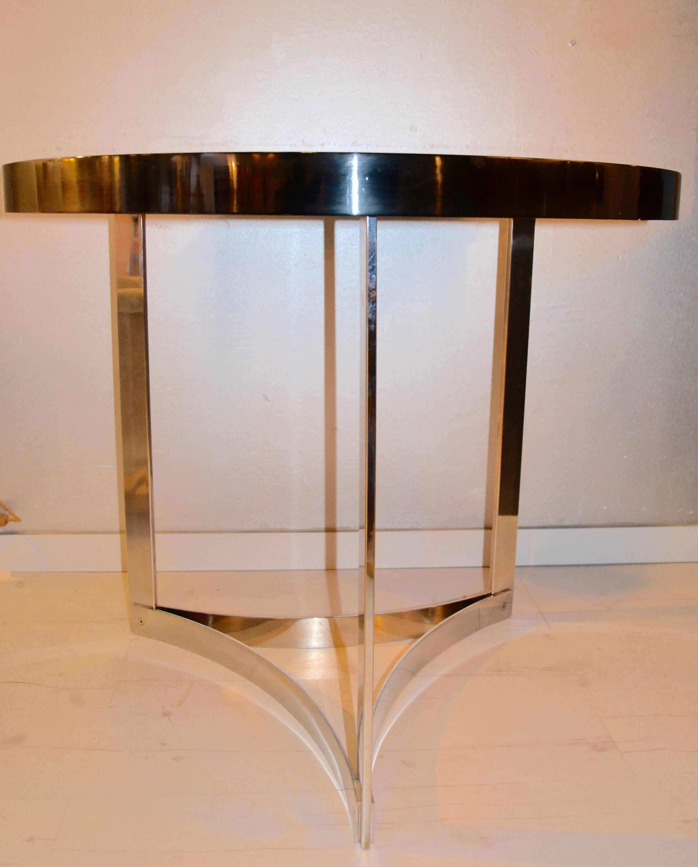 Mid-Century Modern 1970s Black Lacquered Table with Agate Inlaid Top