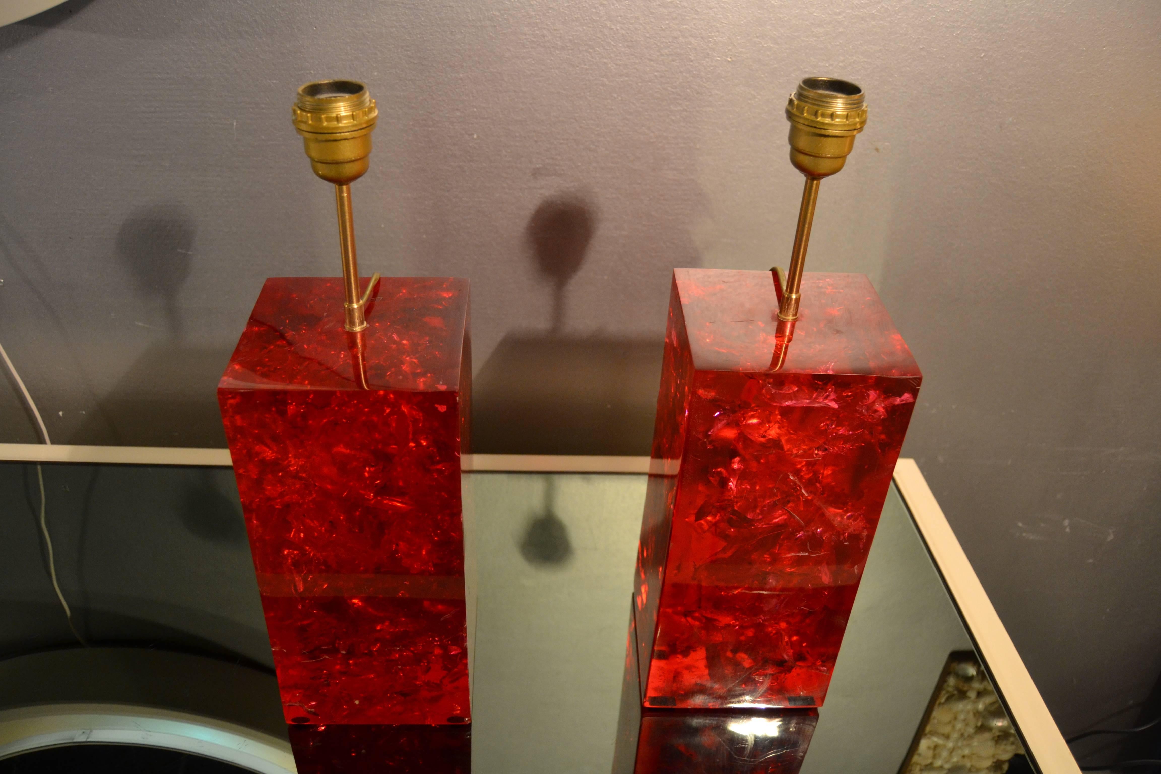 French Pair of Large 1970s Fractal Resin Lamps