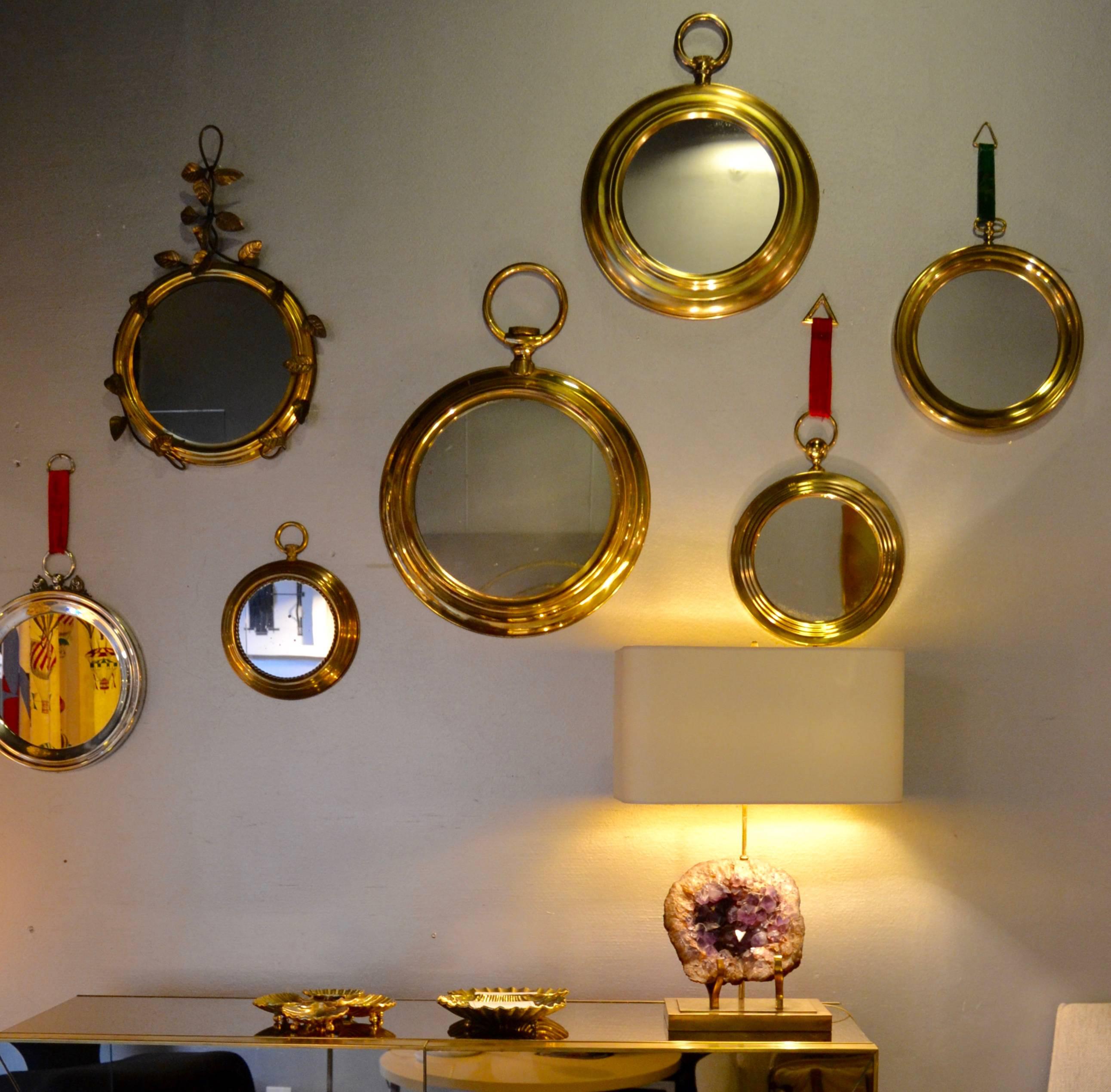 Set of 1970s Italian Brass Mirrors In Excellent Condition In Saint-Ouen, FR