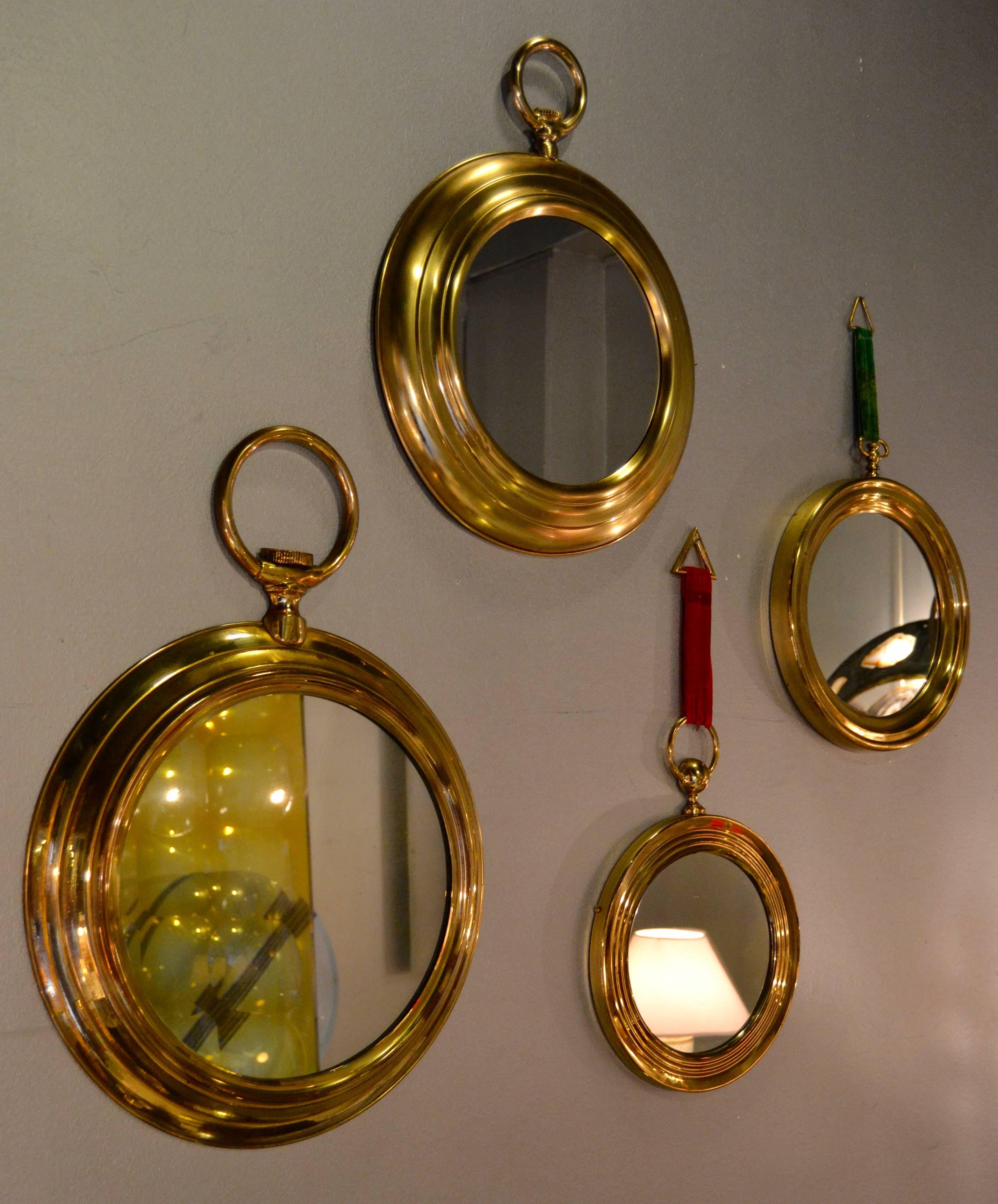 Mid-Century Modern Set of 1970s Italian Brass Mirrors