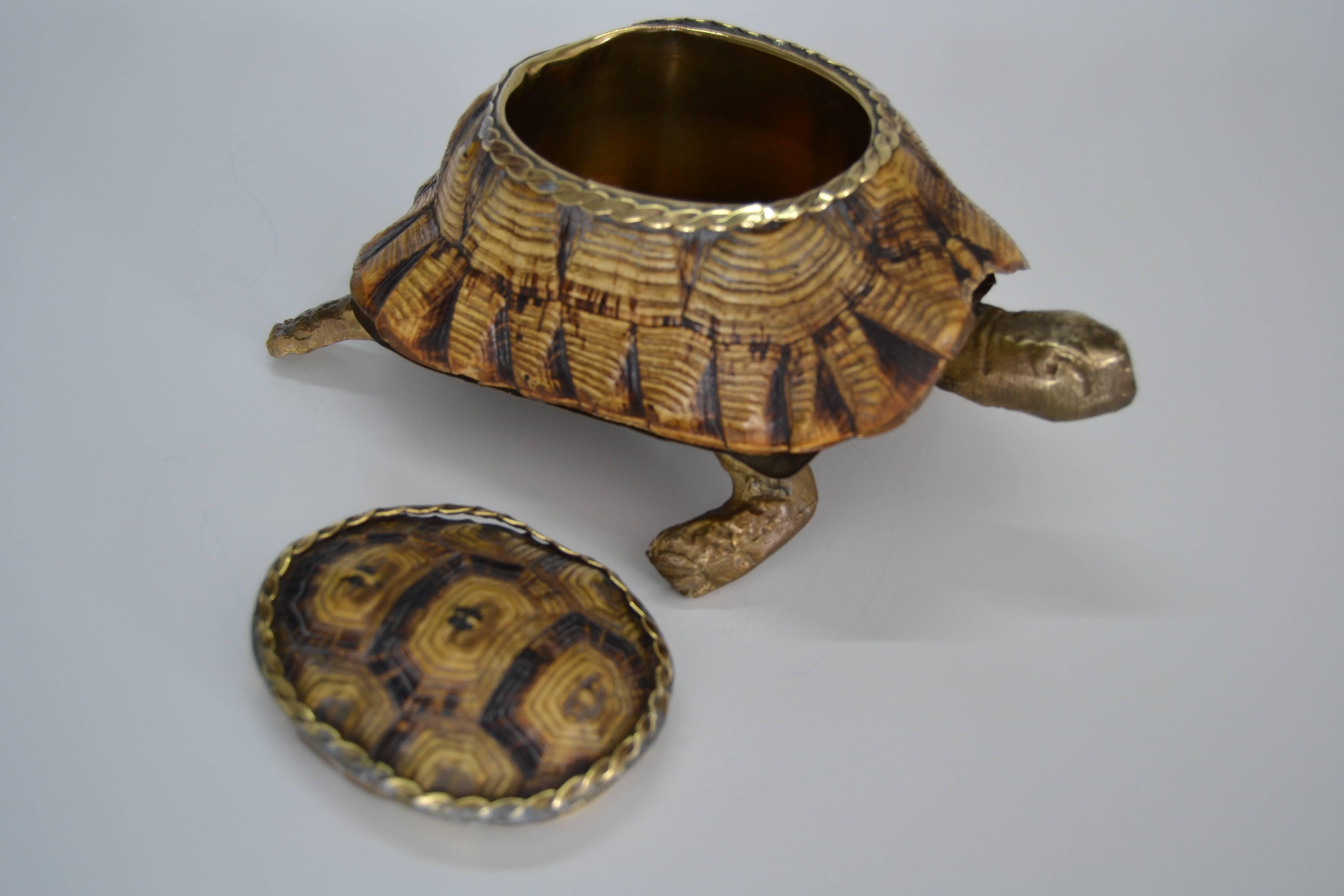 Mid-Century Modern 1970s Turtle Shell and Bronze Box