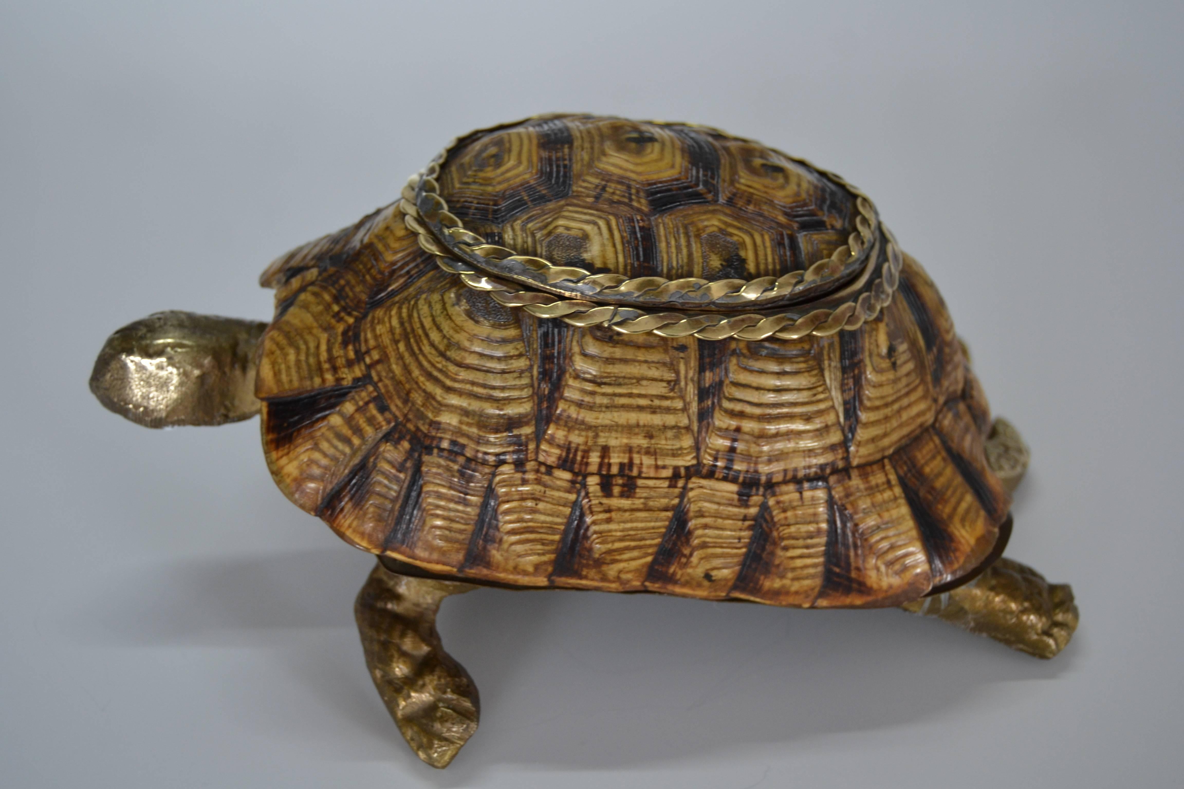 Brass 1970s Turtle Shell and Bronze Box