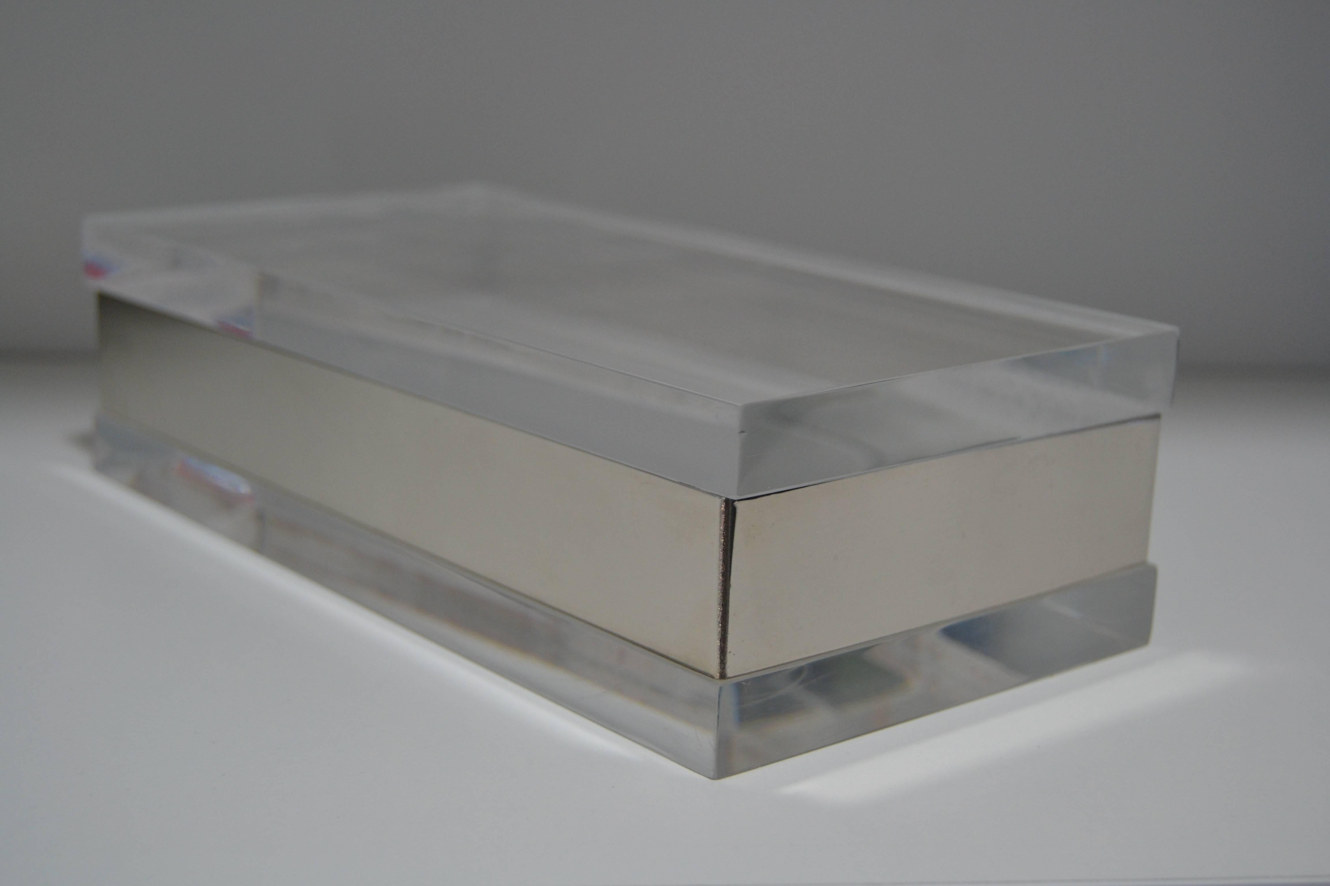 1970s Lucite and chromed steel box in the manner of Gabriella Crespi.
Good vintage condition.
         