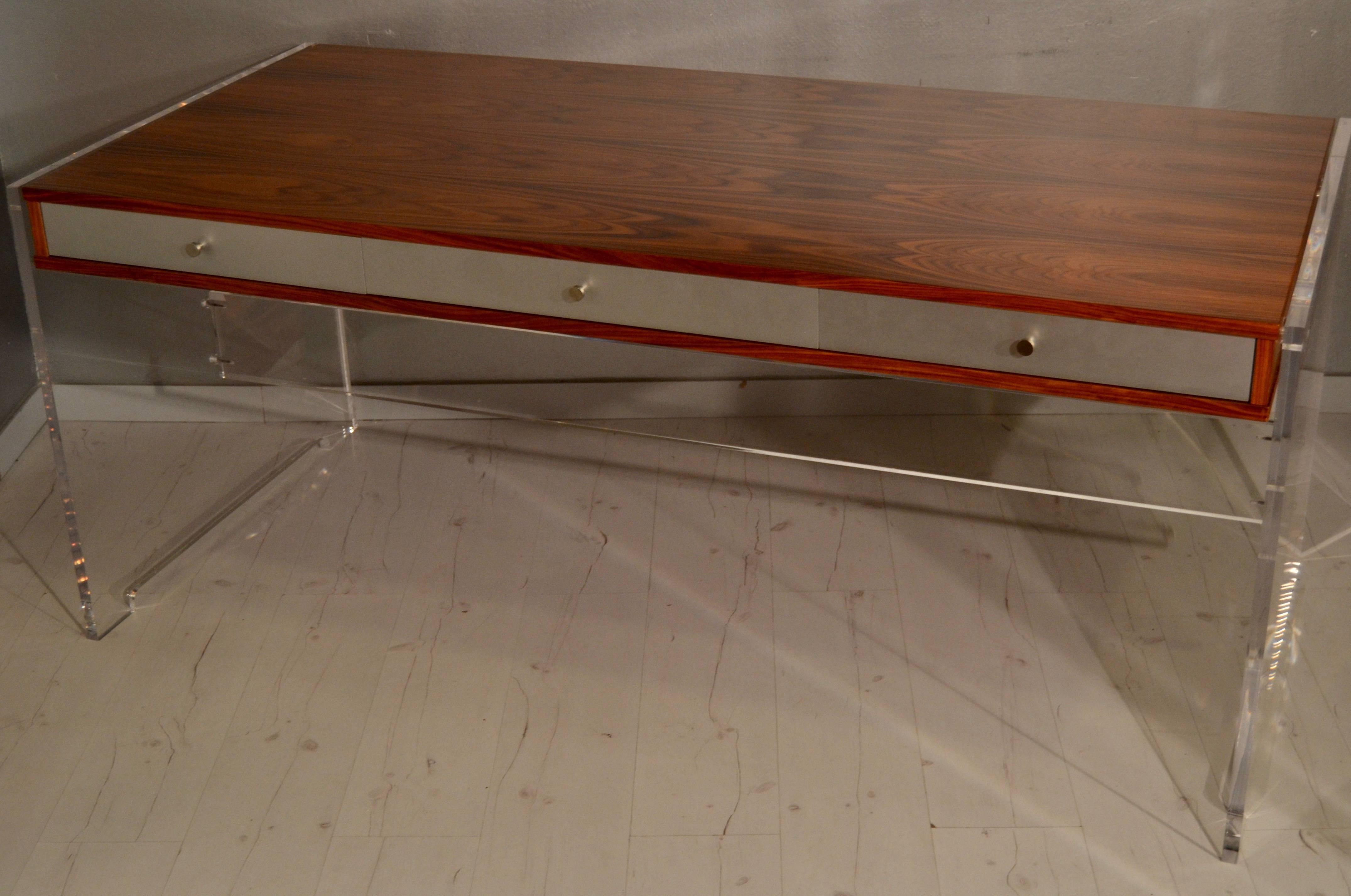 Danish Poul Norreklit Desk in Rosewood and Lucite