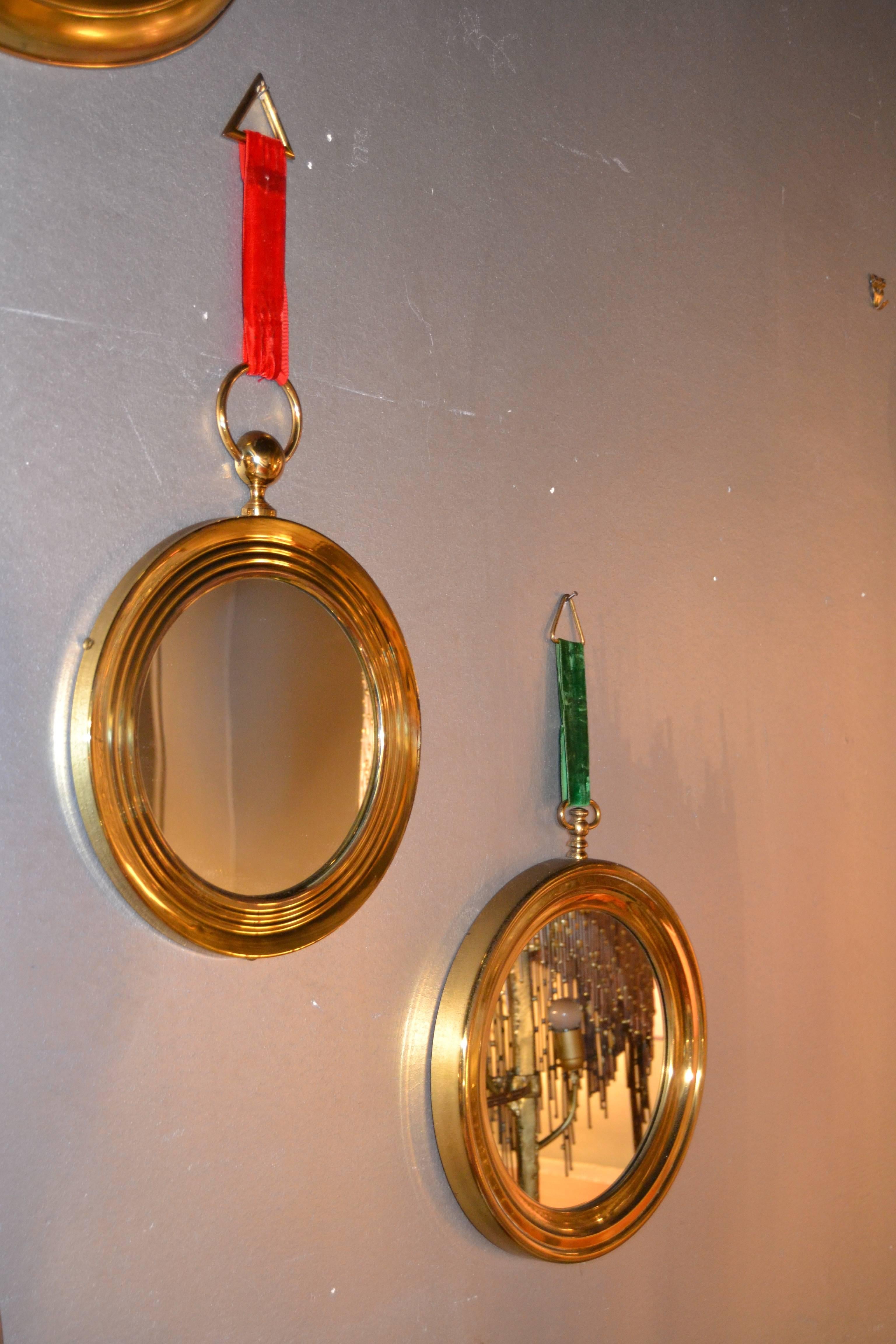 1970s Set of Seven Brass Round Mirrors 1