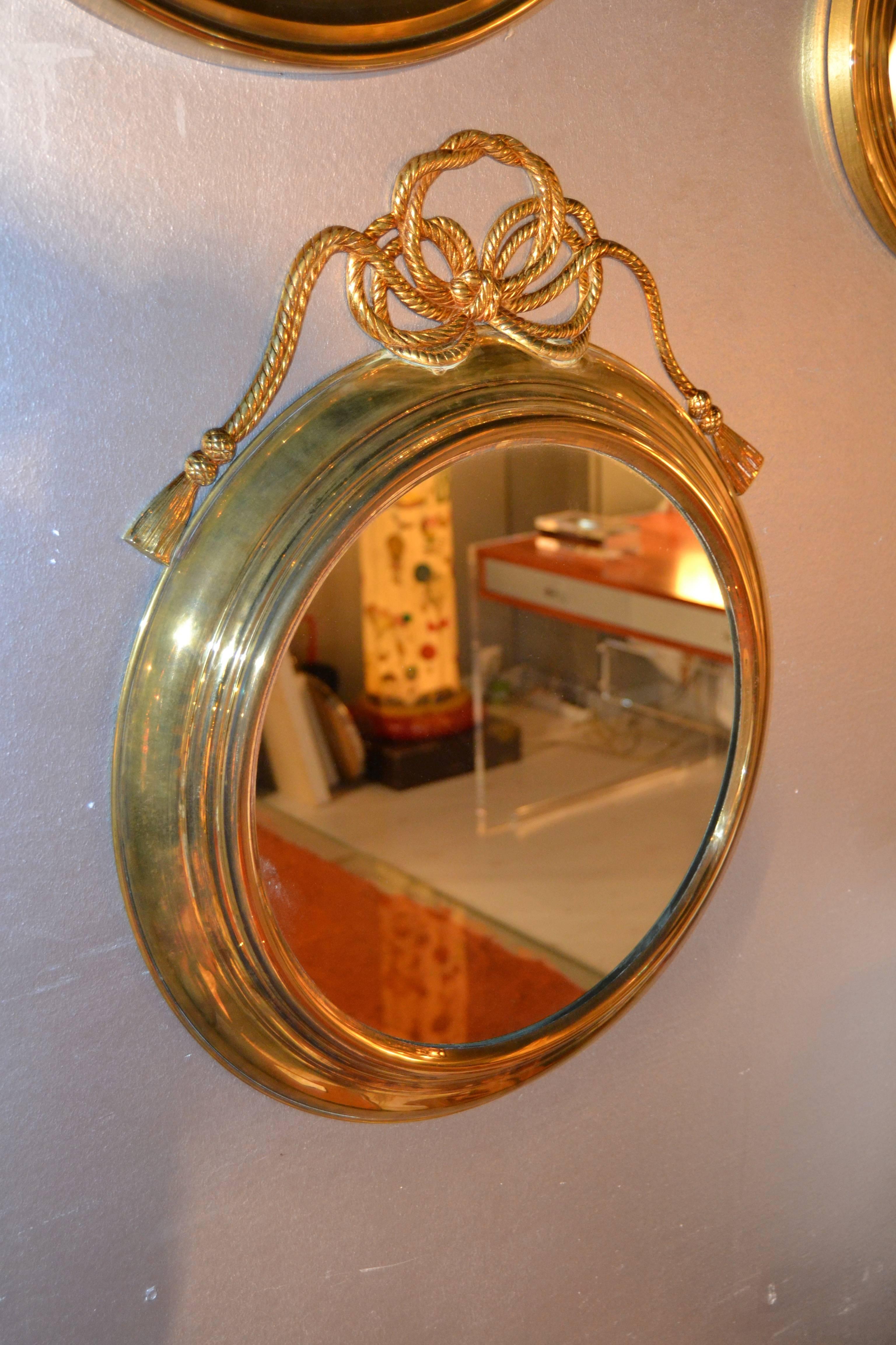 1970s Set of Seven Brass Round Mirrors In Good Condition In Saint-Ouen, FR