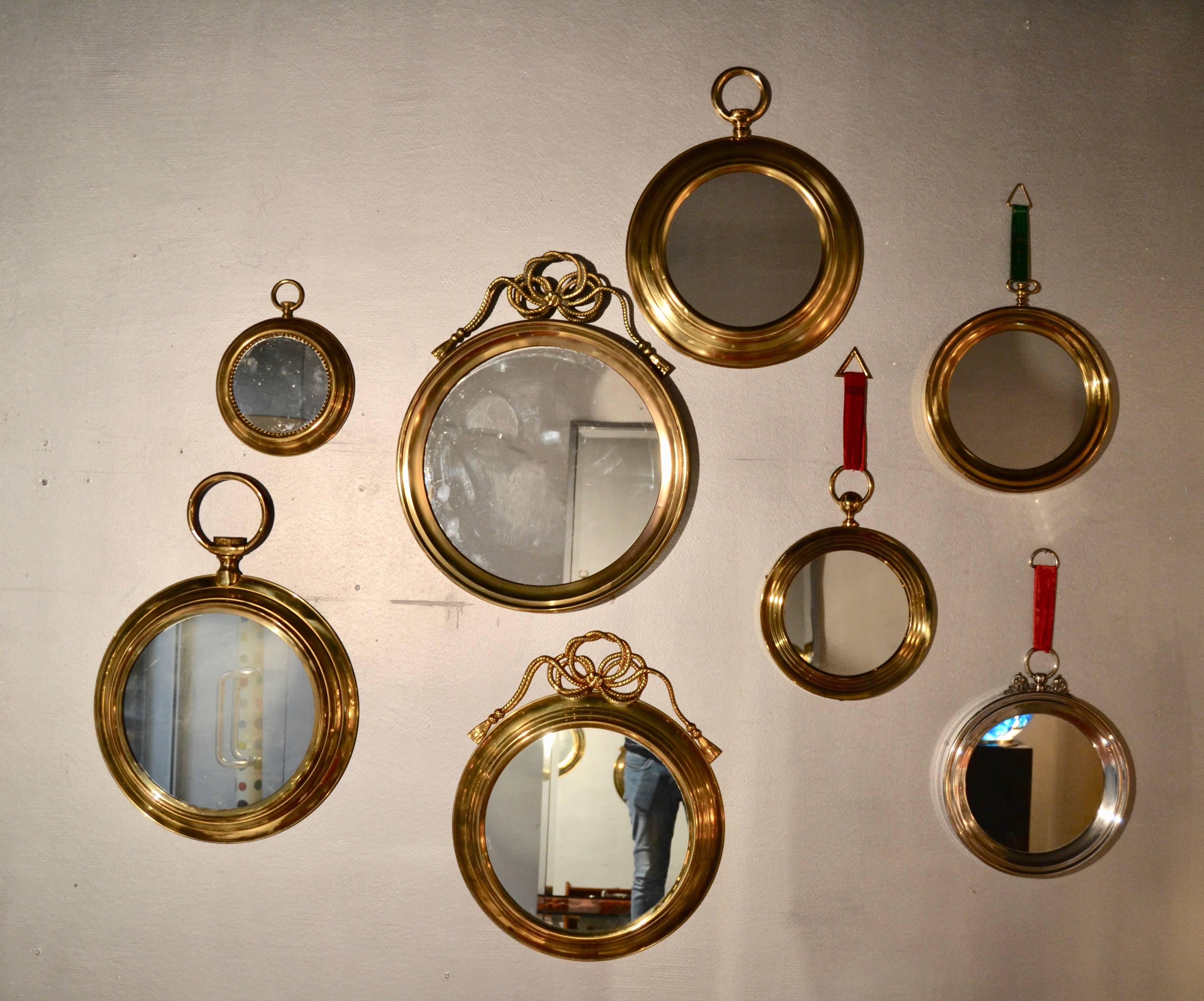 Mid-Century Modern 1970s Set of Seven Brass Round Mirrors