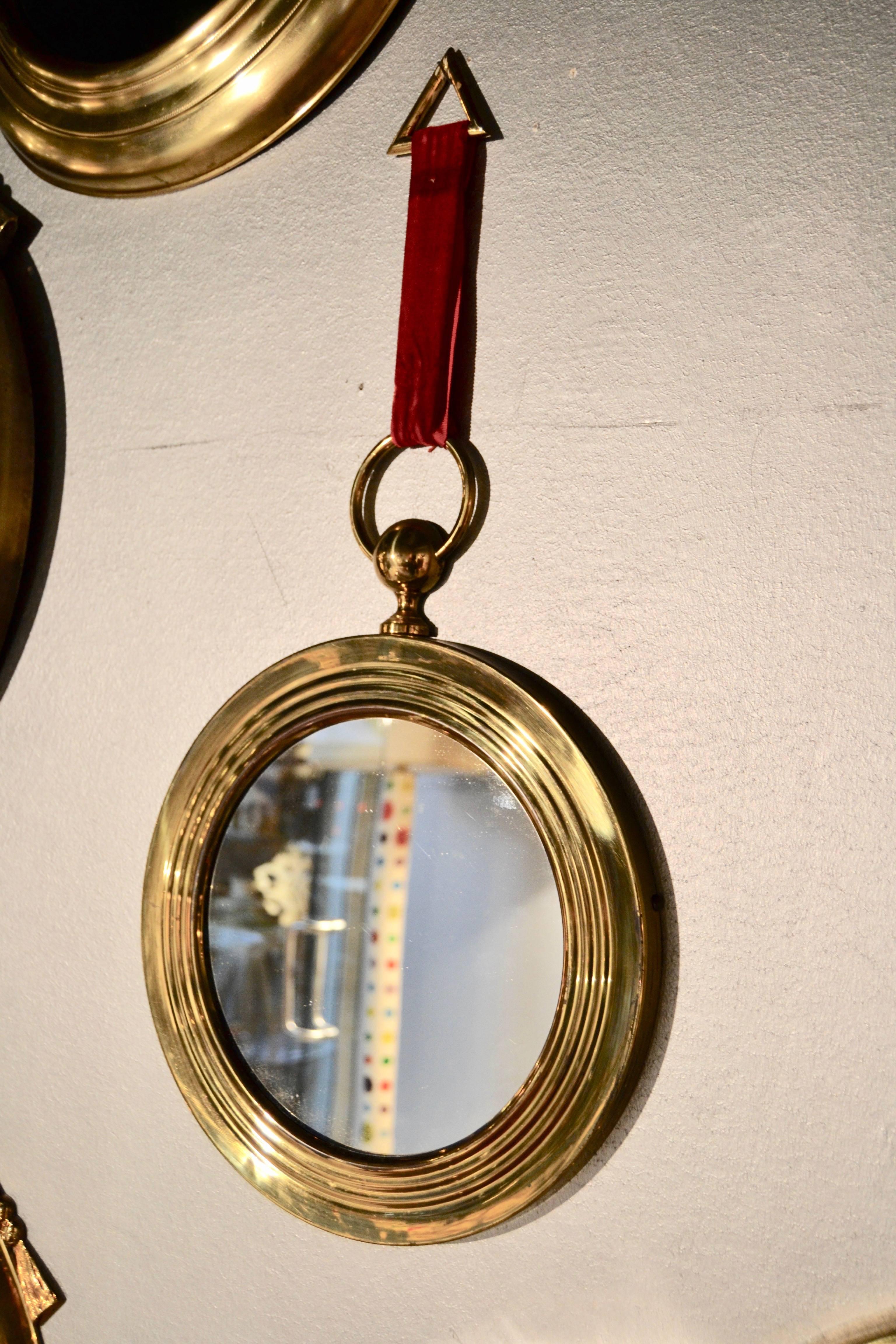 1970s Set of Seven Brass Round Mirrors 2