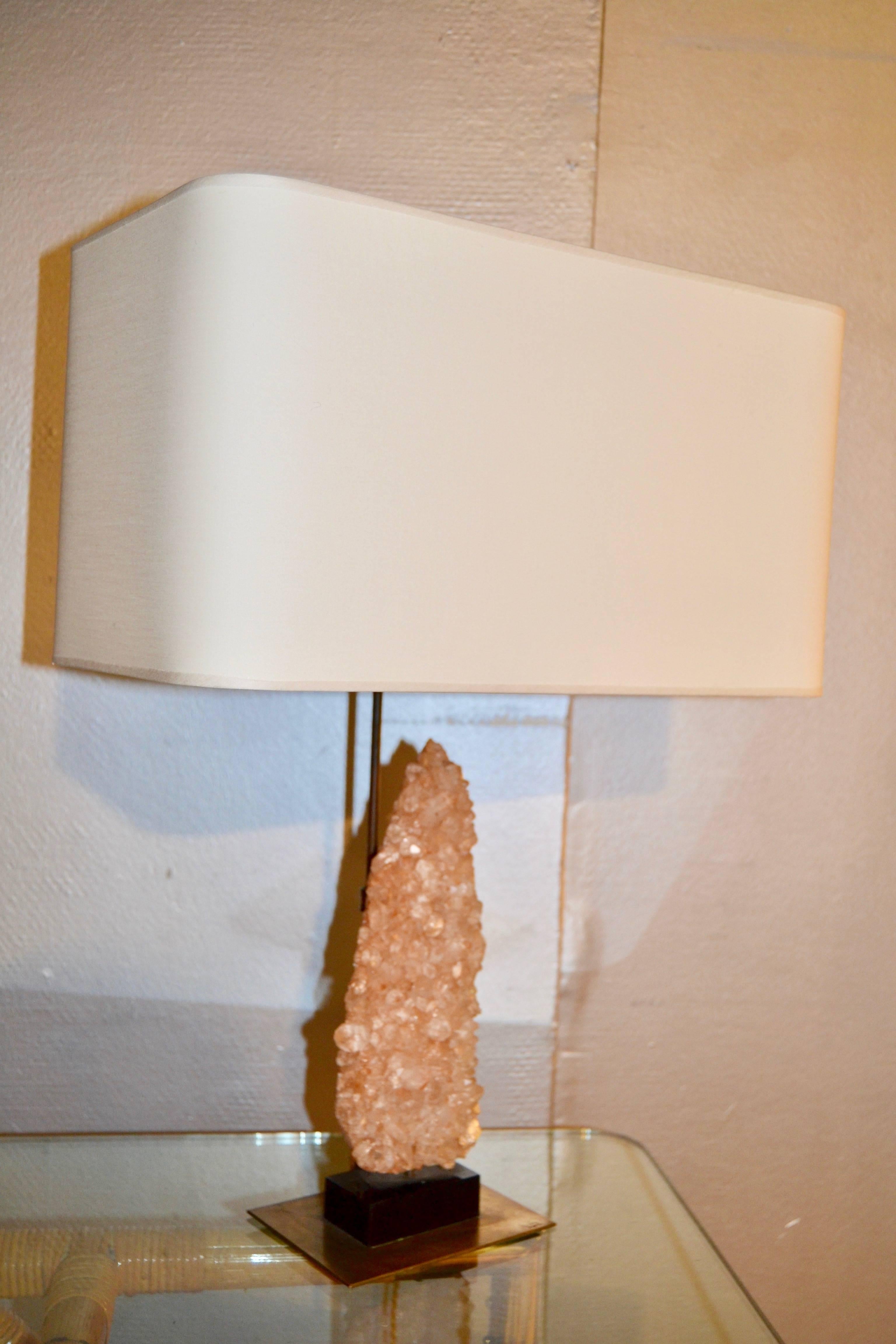 Late 20th Century 1970s Quartz Rock and Brass Table Lamp