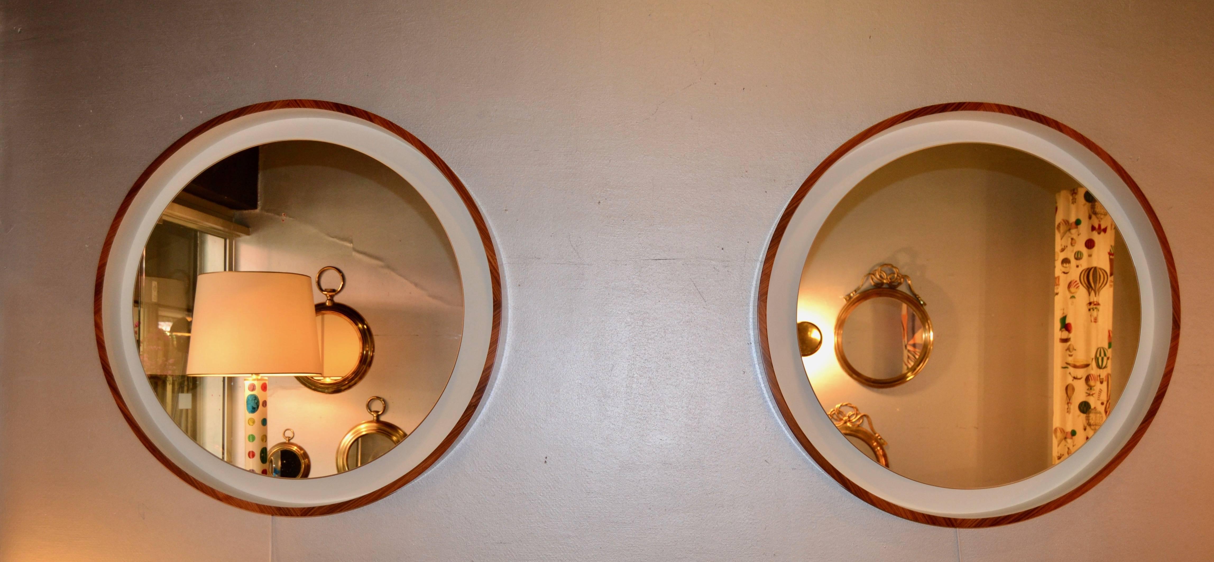 Mid-Century Modern 1960s Rosewood Lighted Mirror