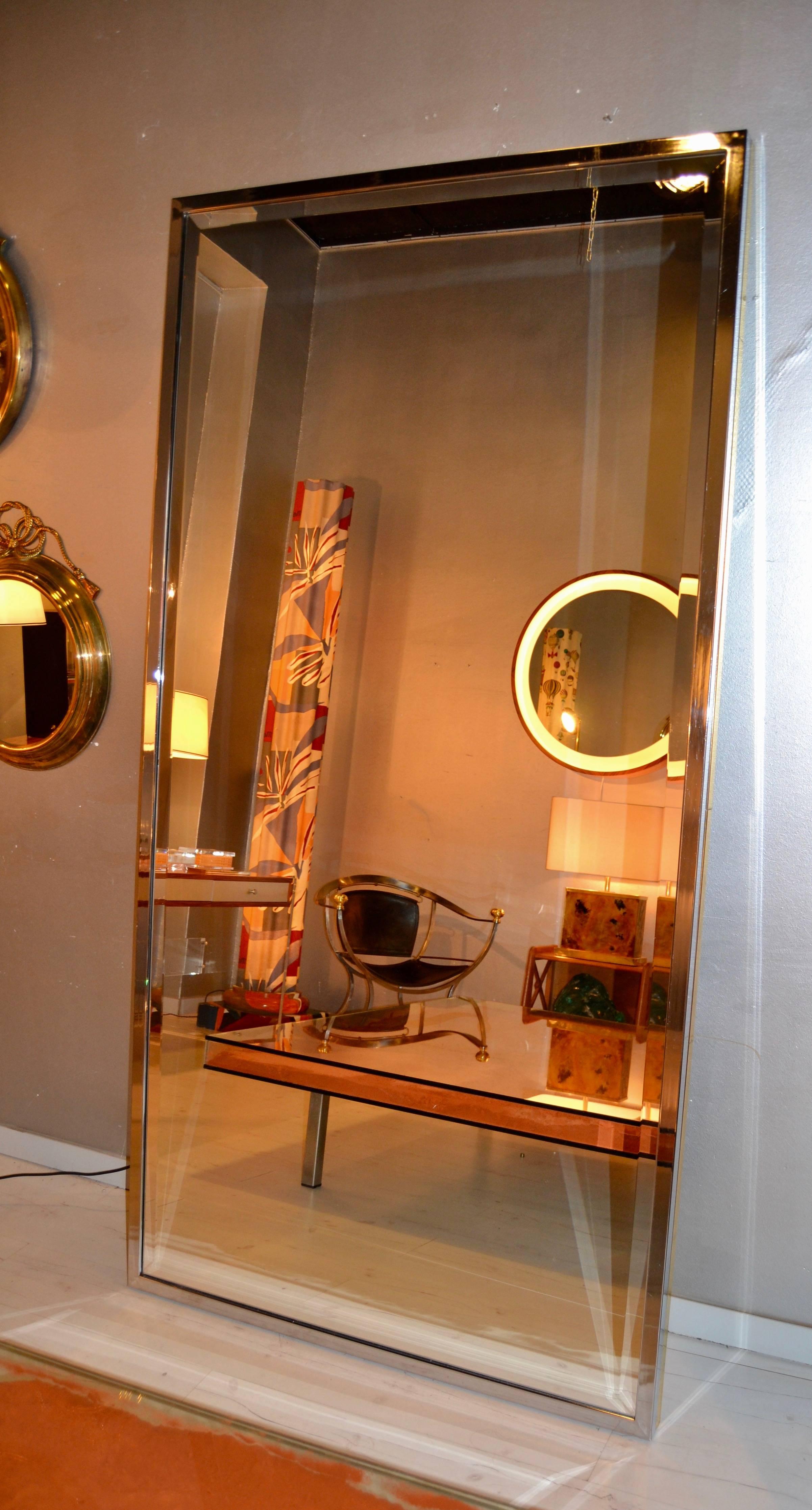 Late 20th Century 1970s Large Chrome and Brass Mirror